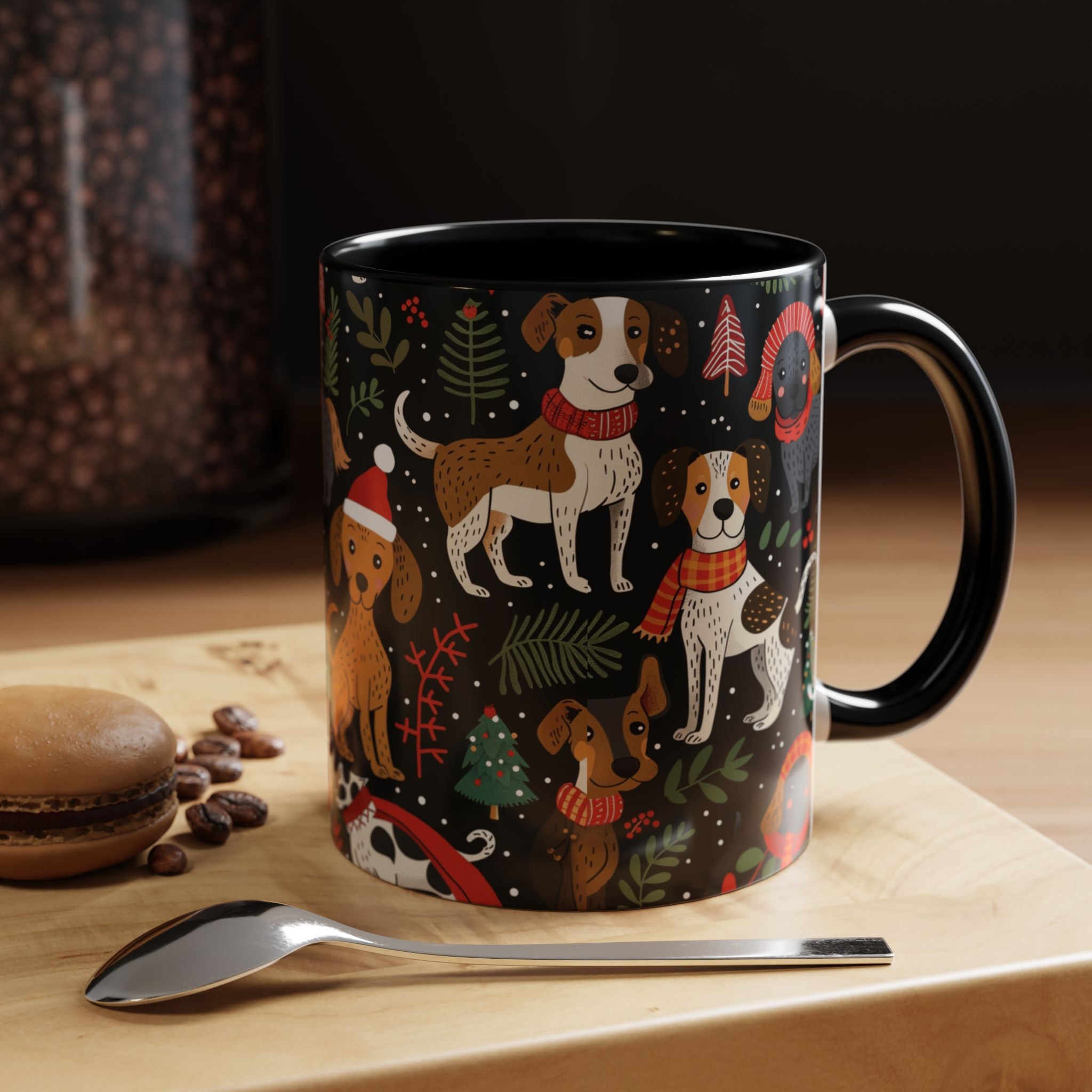Holiday Dogs Coffee Mug — Festive Dachshund & Beagle Pattern (11/15oz)