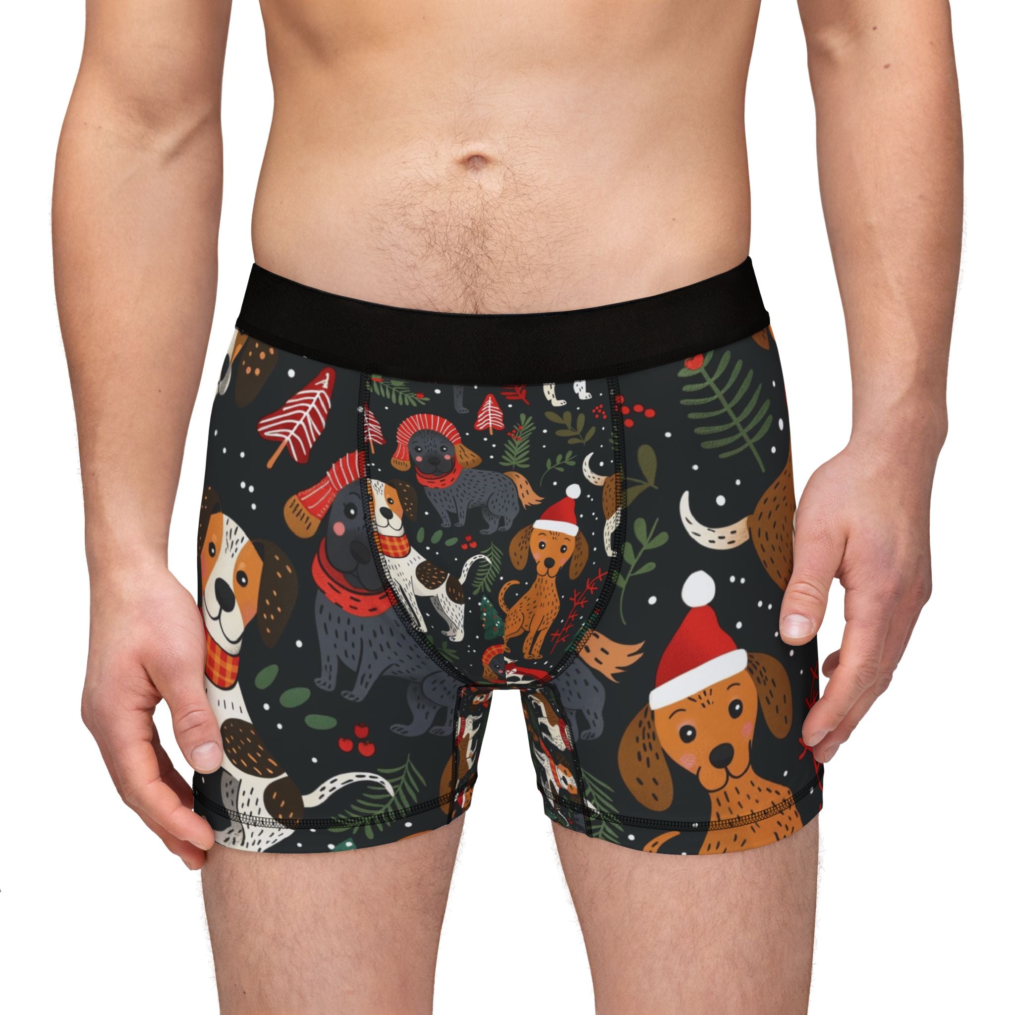 Christmas Dogs Boxer Briefs — Festive Dog Pattern Men’s Boxers