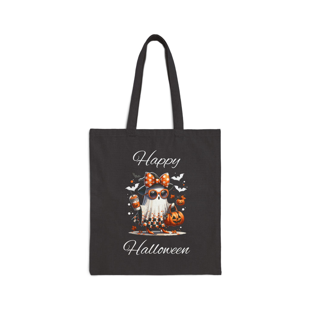 Cotton Canvas Halloween Trick or Treat Tote Bag, Fall Decor Reusable Shopping Bag Bougie Ghost Design Teacher Gift Sturdy Student Laptop Bag