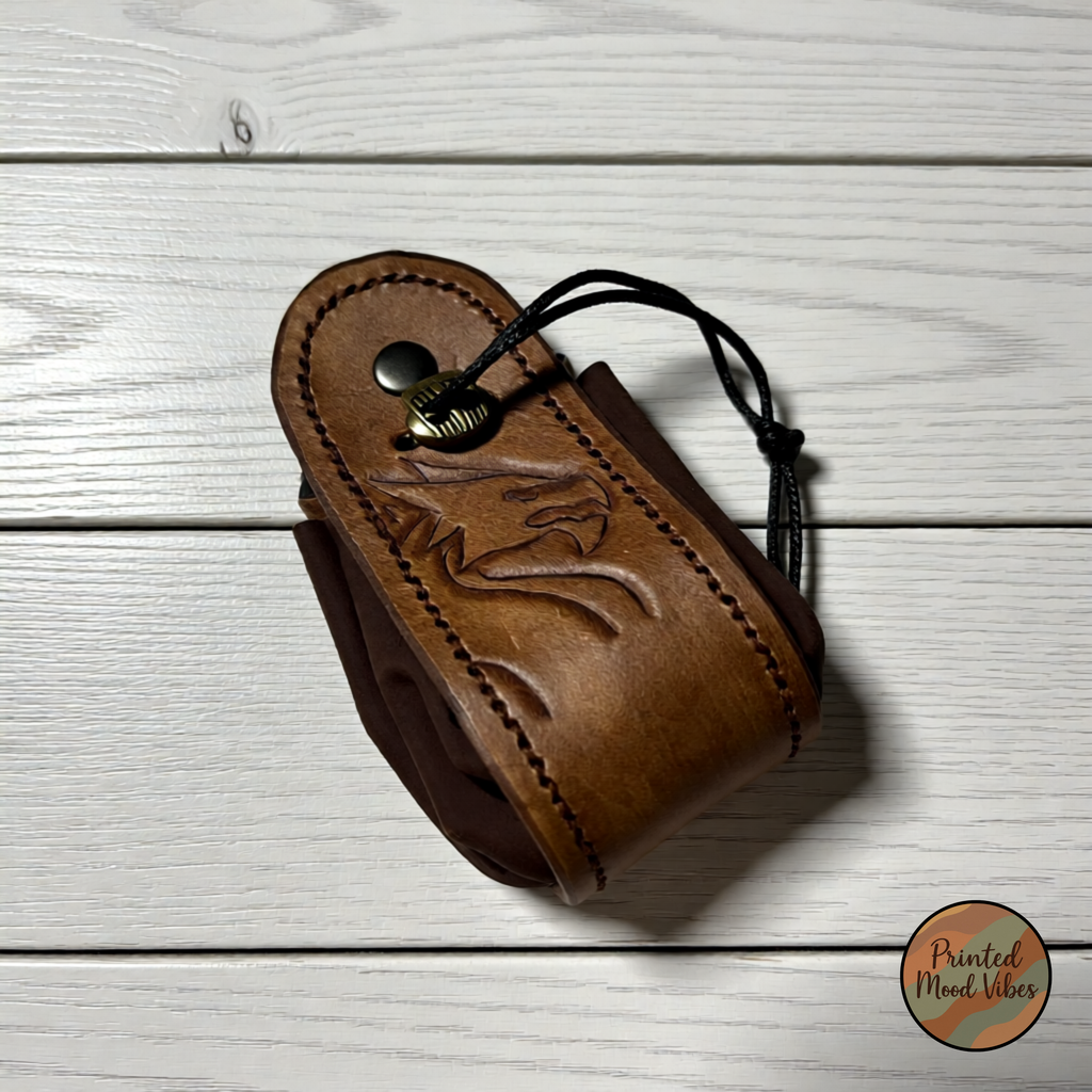 Brown Leather Dragon Dice Pouch: RPG Gamer Pouch, Coin Trinket Purse