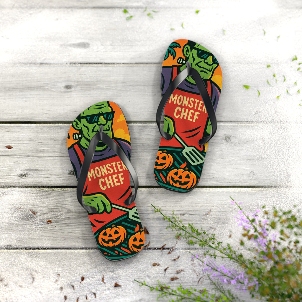 Halloween Monster Chef Flip Flops – Vibrant Summerween Sandals