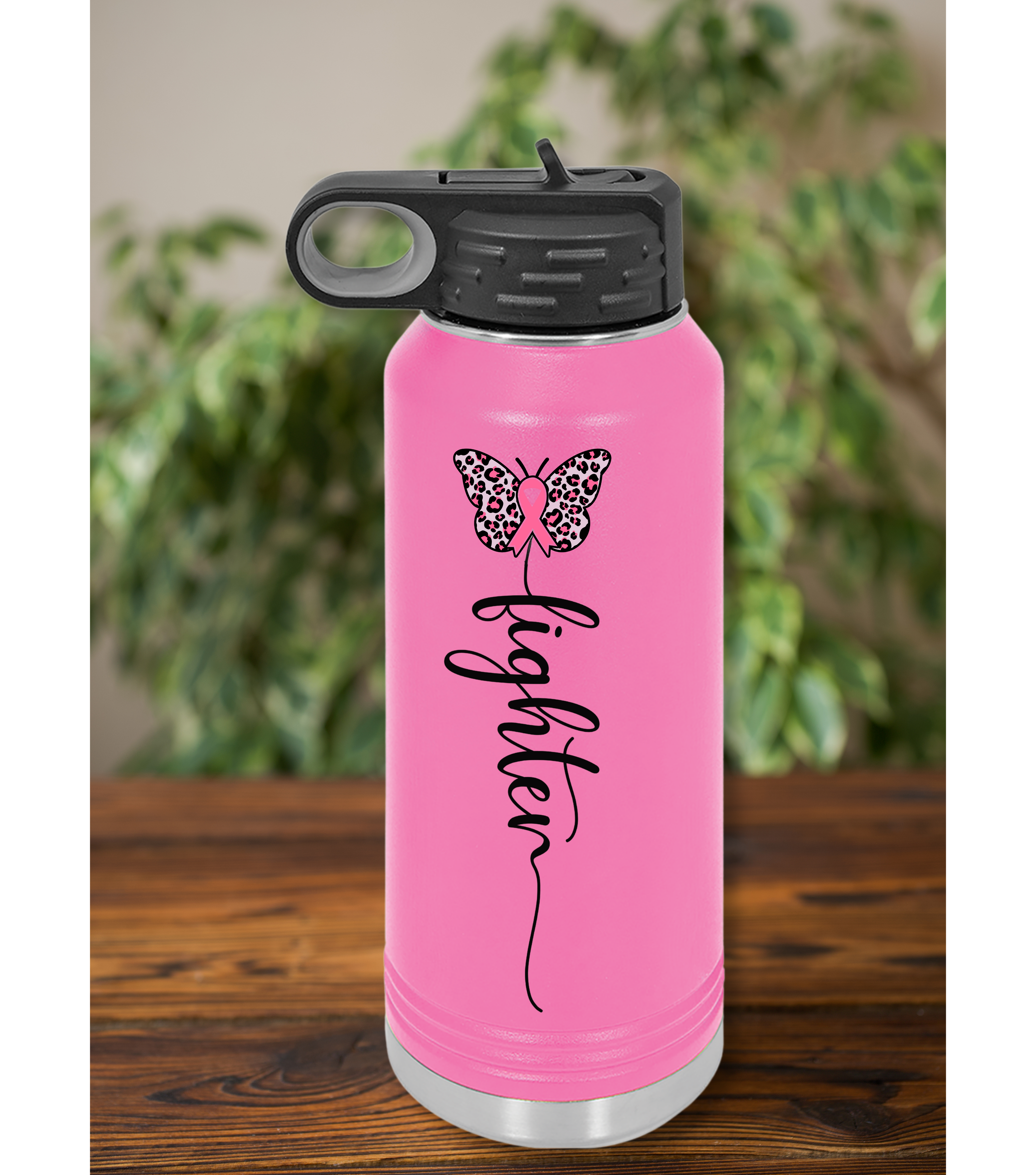 Personalized Fighter Breast Cancer Water Bottle – Pink Ribbon Gift