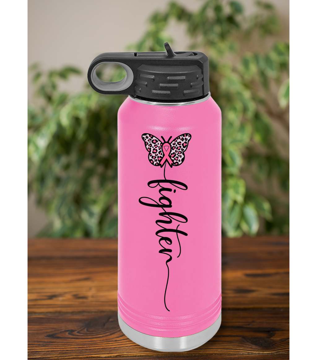 Personalized Fighter Breast Cancer Water Bottle – Pink Ribbon Gift