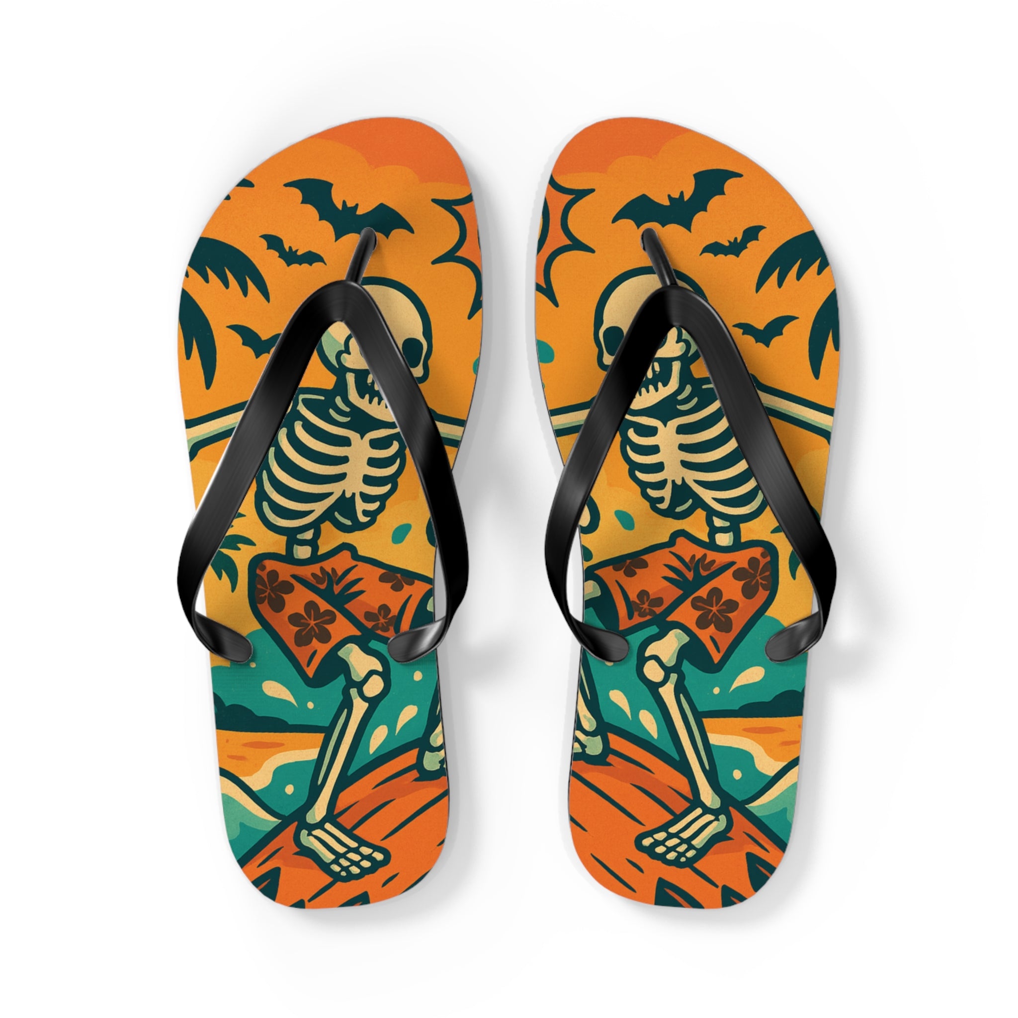 Halloween Skeleton Flip Flops - Summerween Surfer Beach Sandals