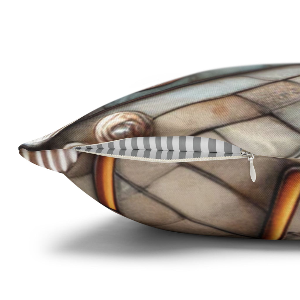 Cozy Beach Vibes Coffee Themed Throw Pillow Cover, Coastal Java Inspired Stained Glass Pillowcase