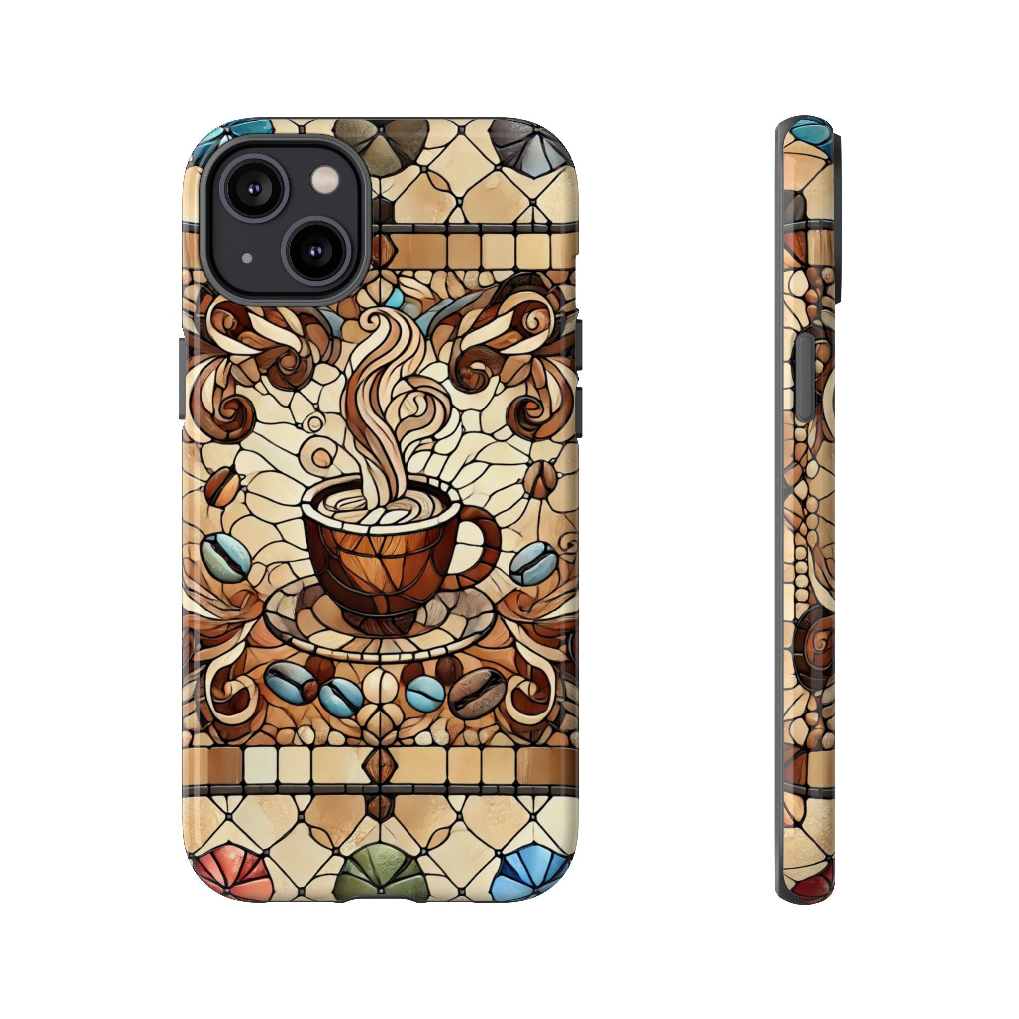 Stained Glass Coffee iPhone Case – Shockproof TPU, 3D Wrap Design