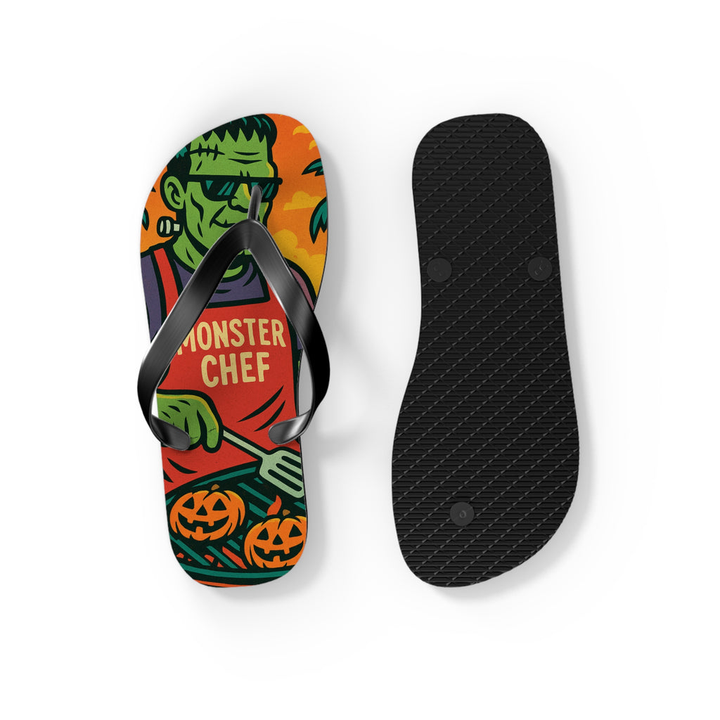 Halloween Monster Chef Flip Flops – Vibrant Summerween Sandals