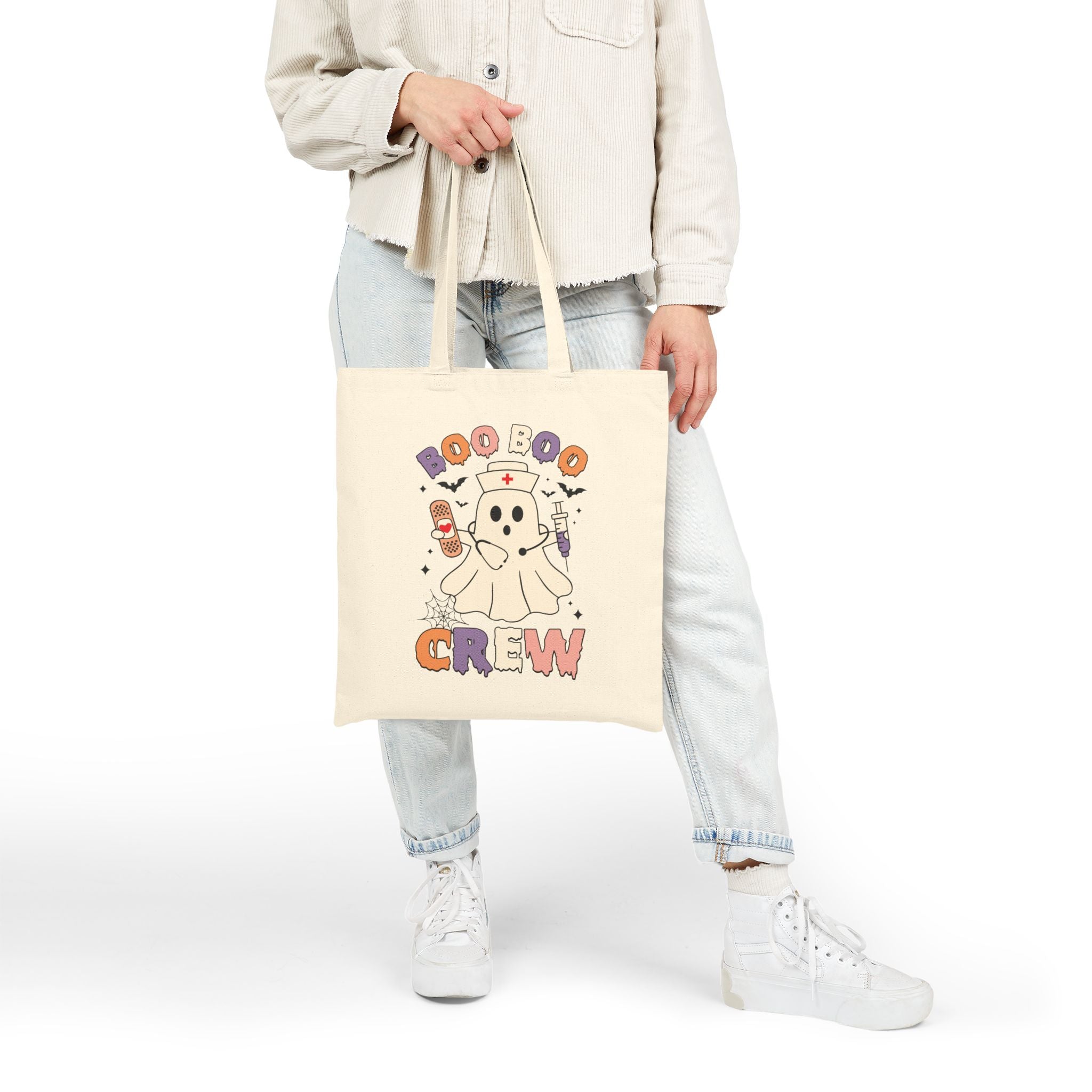 Boo-boo Crew Canvas Nurse Tote Bag - Spooky Season Medical Student Gift, Halloween Trick or Treat Bag, Healthcare Worker Reusable Laptop Bag