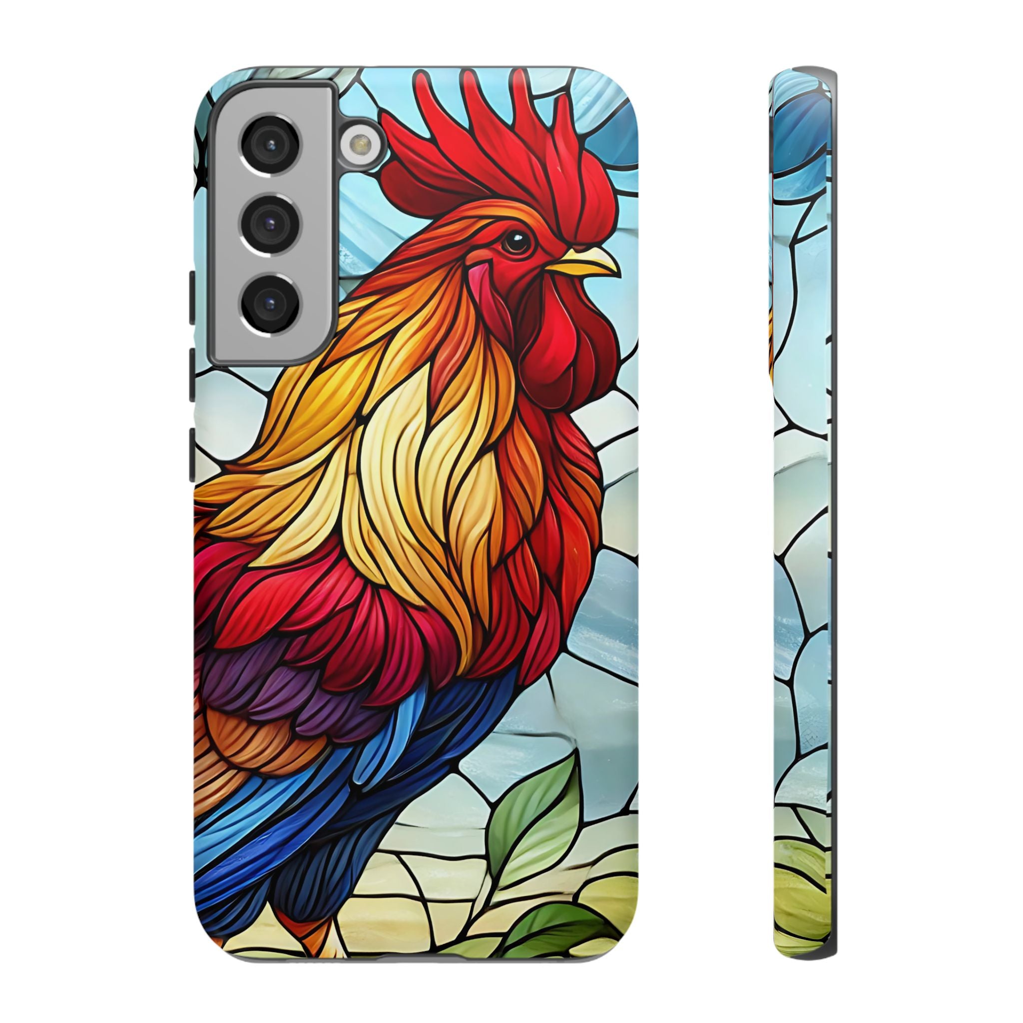 Rooster Faux Stained Glass Phone Case – 3D Full-Wrap Protective Cover with TPU Liner