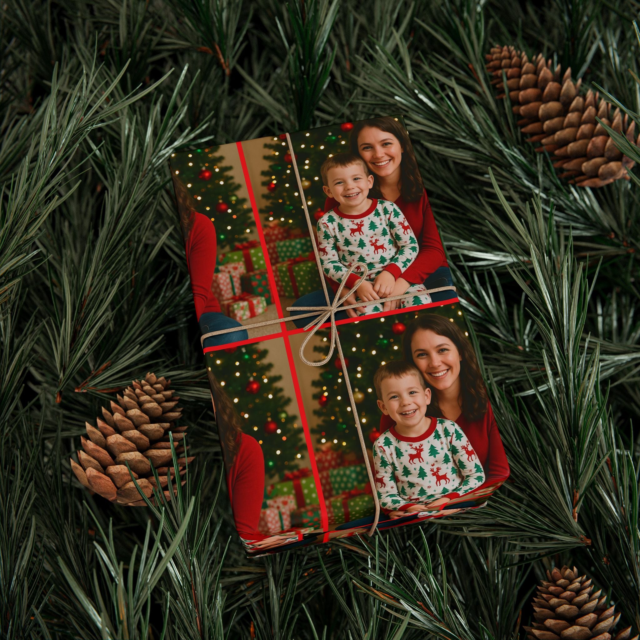 Personalized Christmas Family Portrait Wrapping Paper Roll, Holiday Gift Wrap
