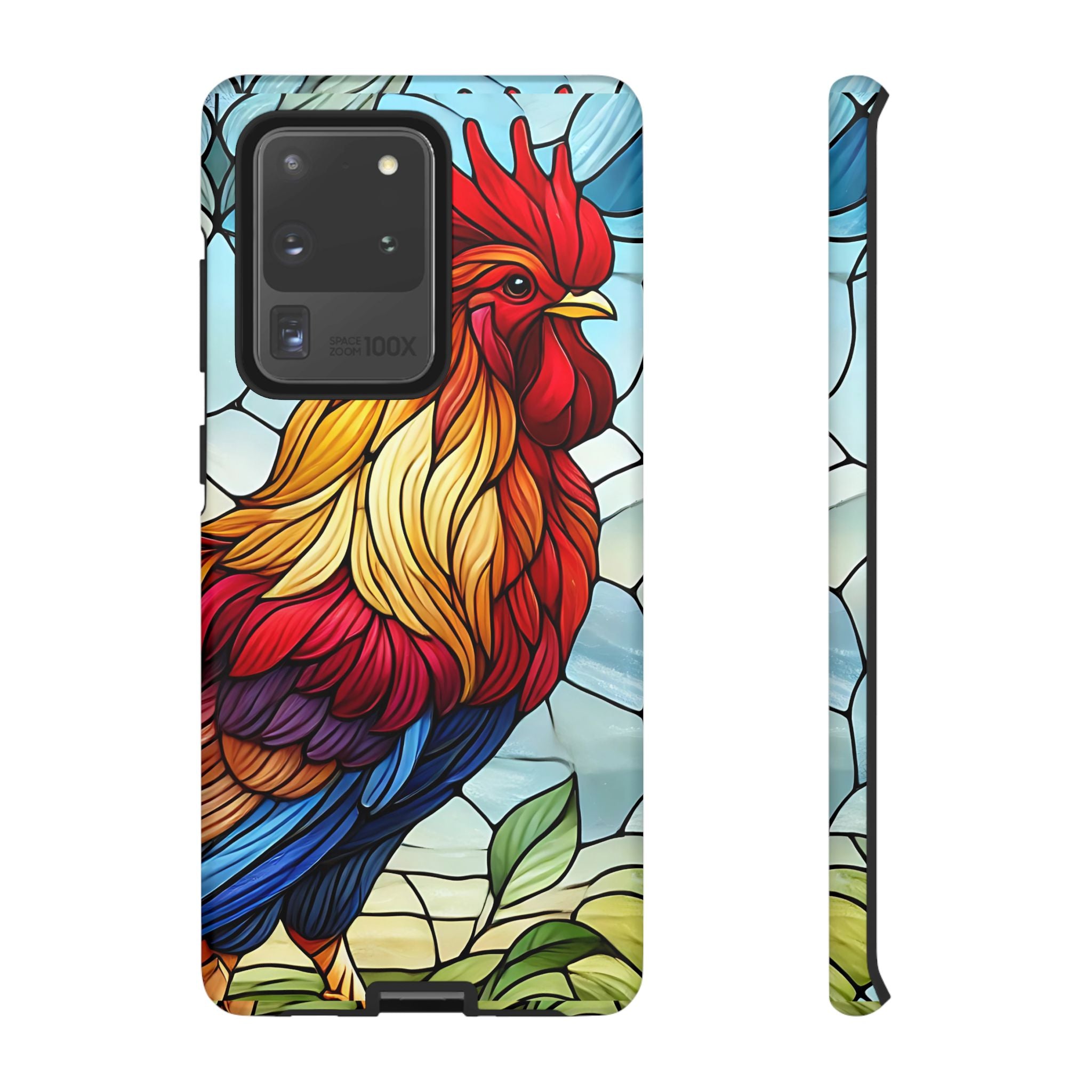 Rooster Faux Stained Glass Phone Case – 3D Full-Wrap Protective Cover with TPU Liner