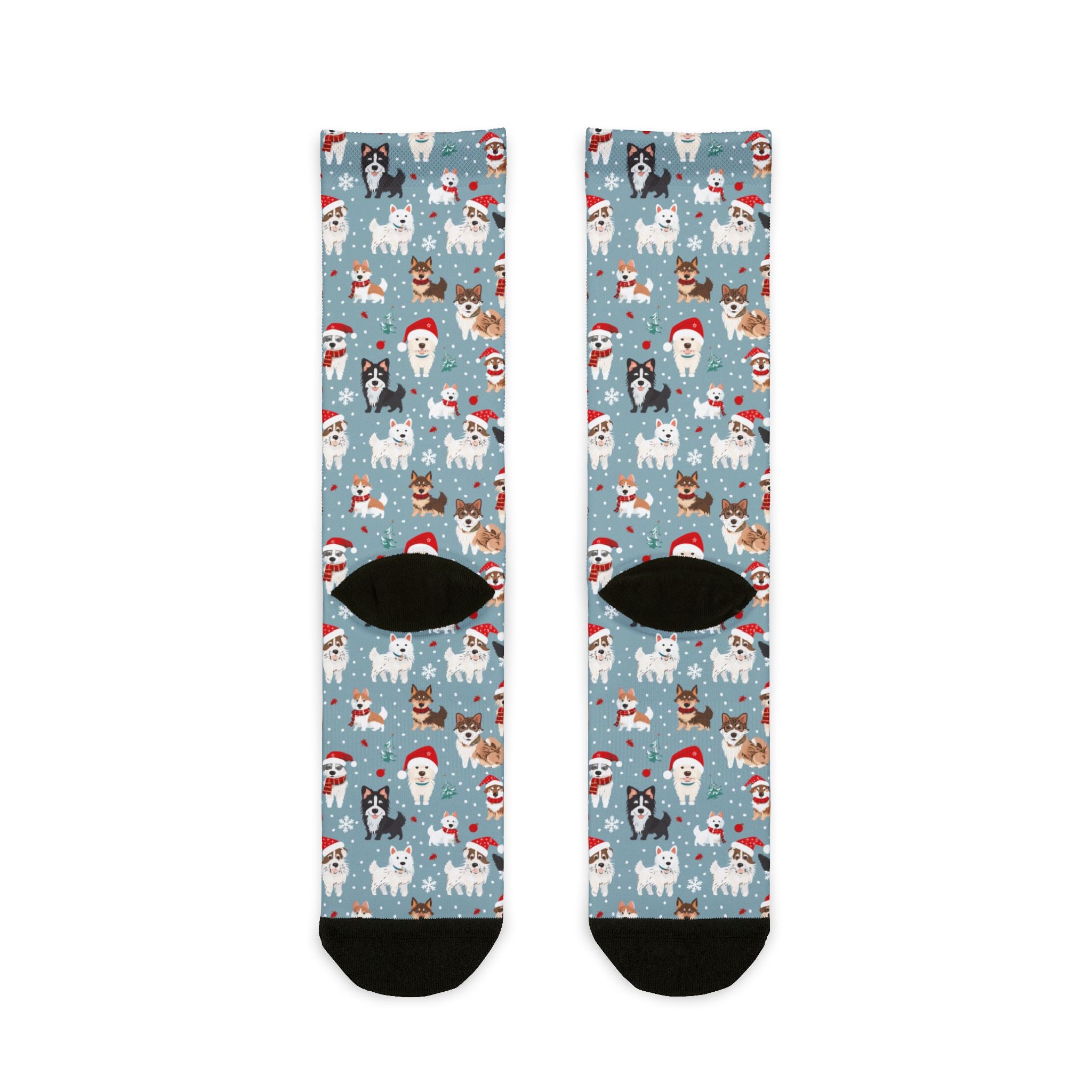 Christmas Dog Pattern Crew Socks — Holiday Huskies & Santa Pups Sublimation Socks