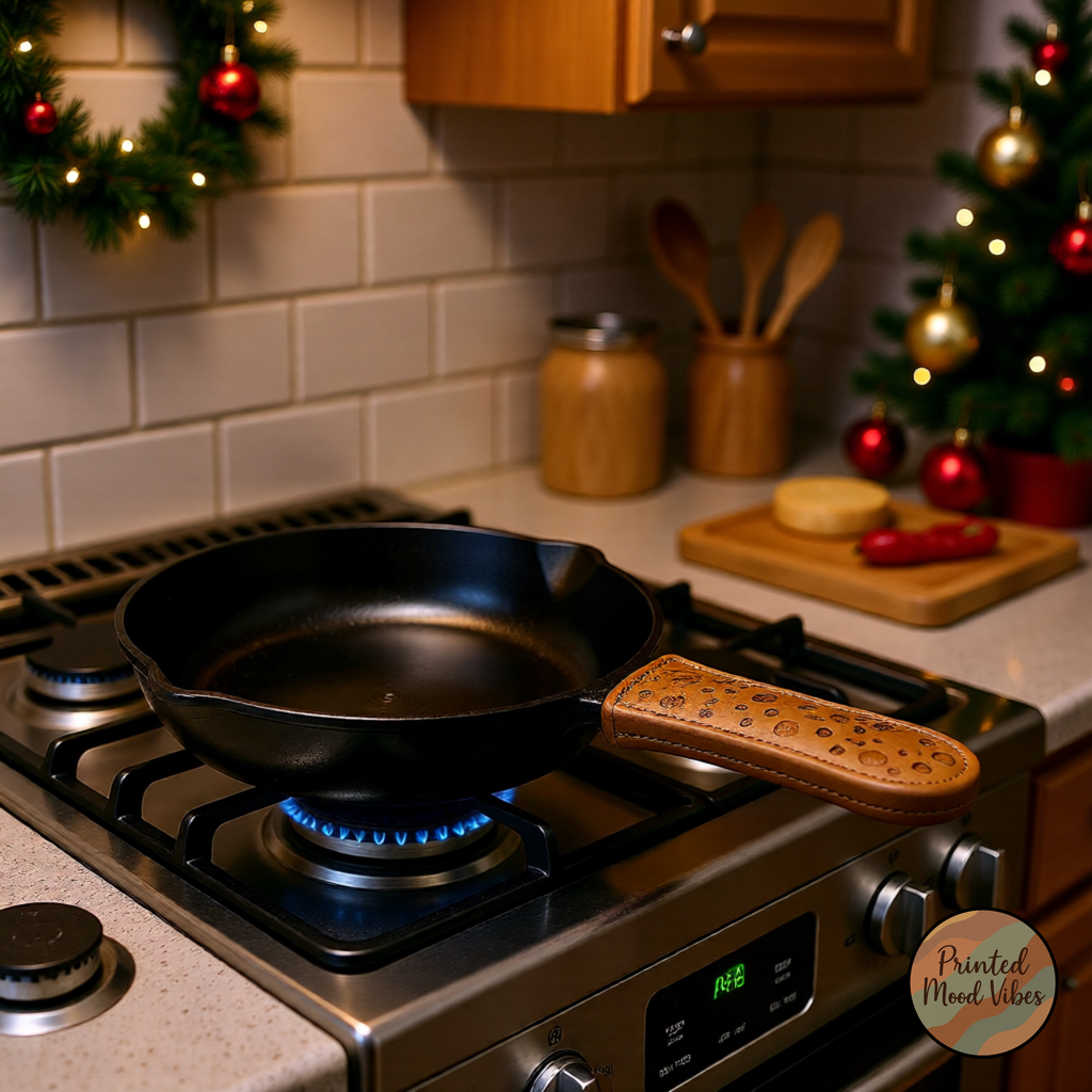 Handmade Leather Skillet Handle Cover: Rustic Cast Iron Pan Grip