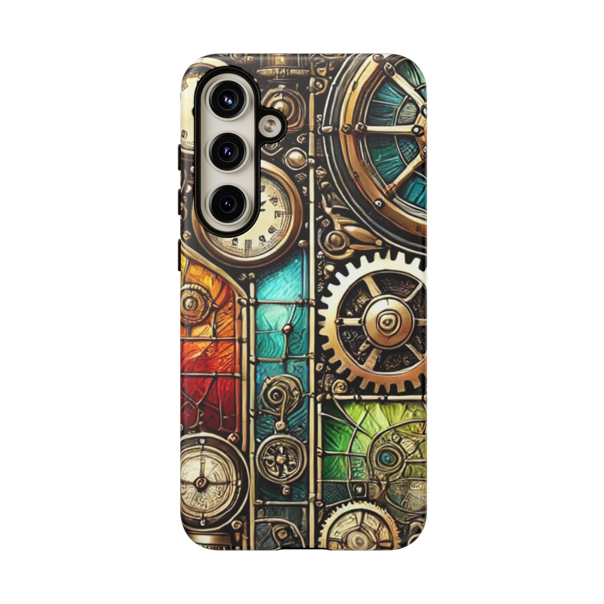 Steampunk Meets Stained Glass Android Case, Artistic Gear Design, Vintage Tech Accessory, Steampunk Decor, Faux Stained Glass Tech Decor
