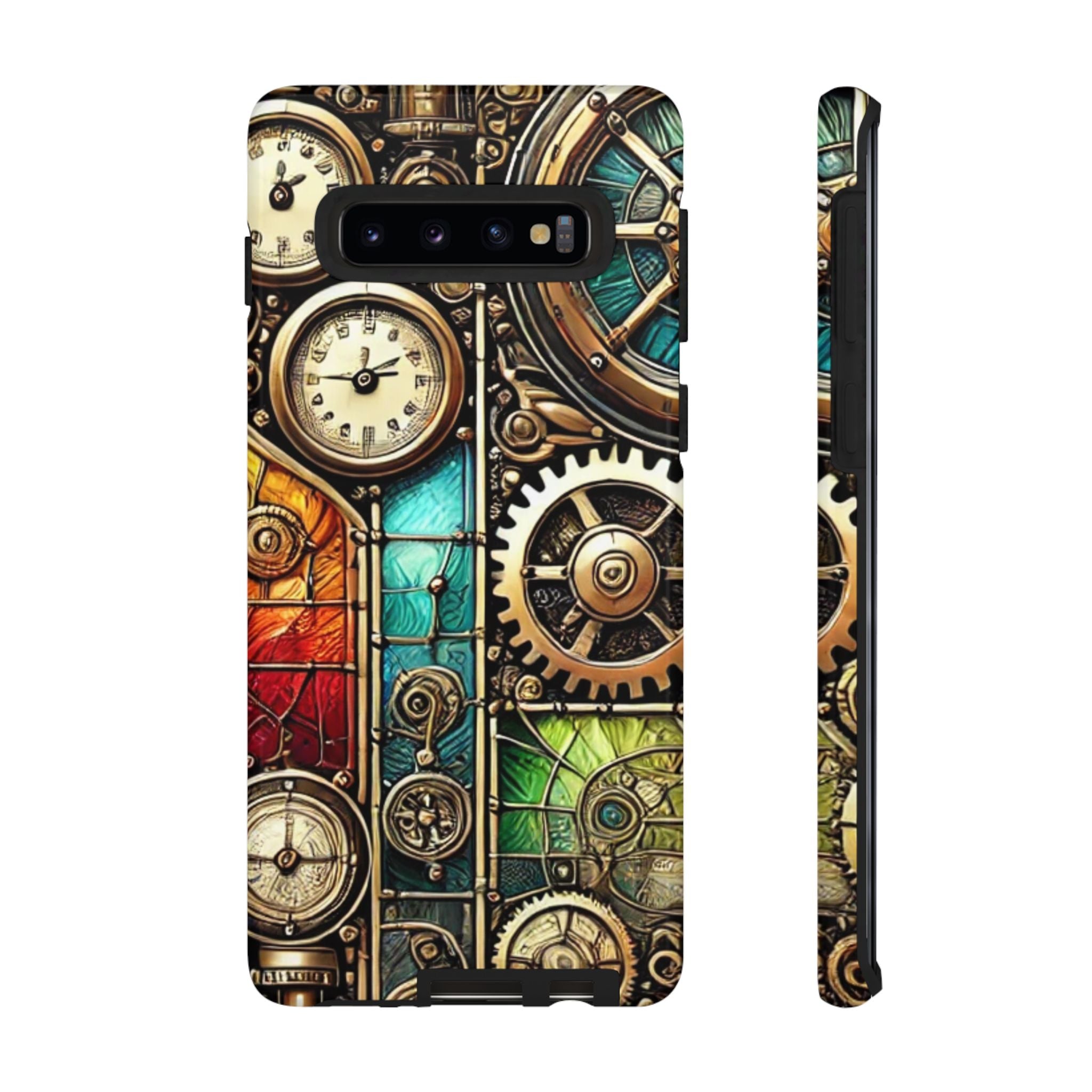 Steampunk Meets Stained Glass Android Case, Artistic Gear Design, Vintage Tech Accessory, Steampunk Decor, Faux Stained Glass Tech Decor