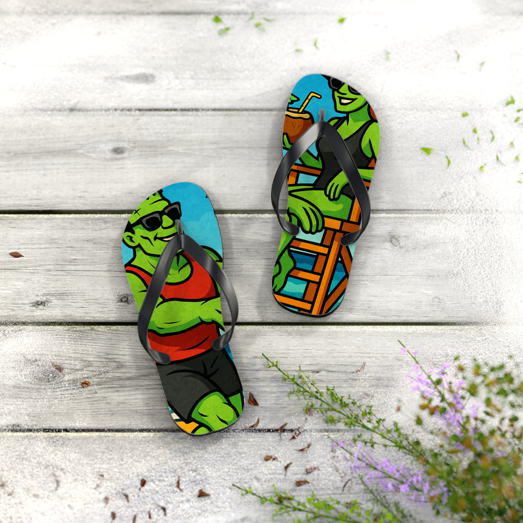 Fun Monster-Themed Flip Flops - Vibrant Summerween Sandals