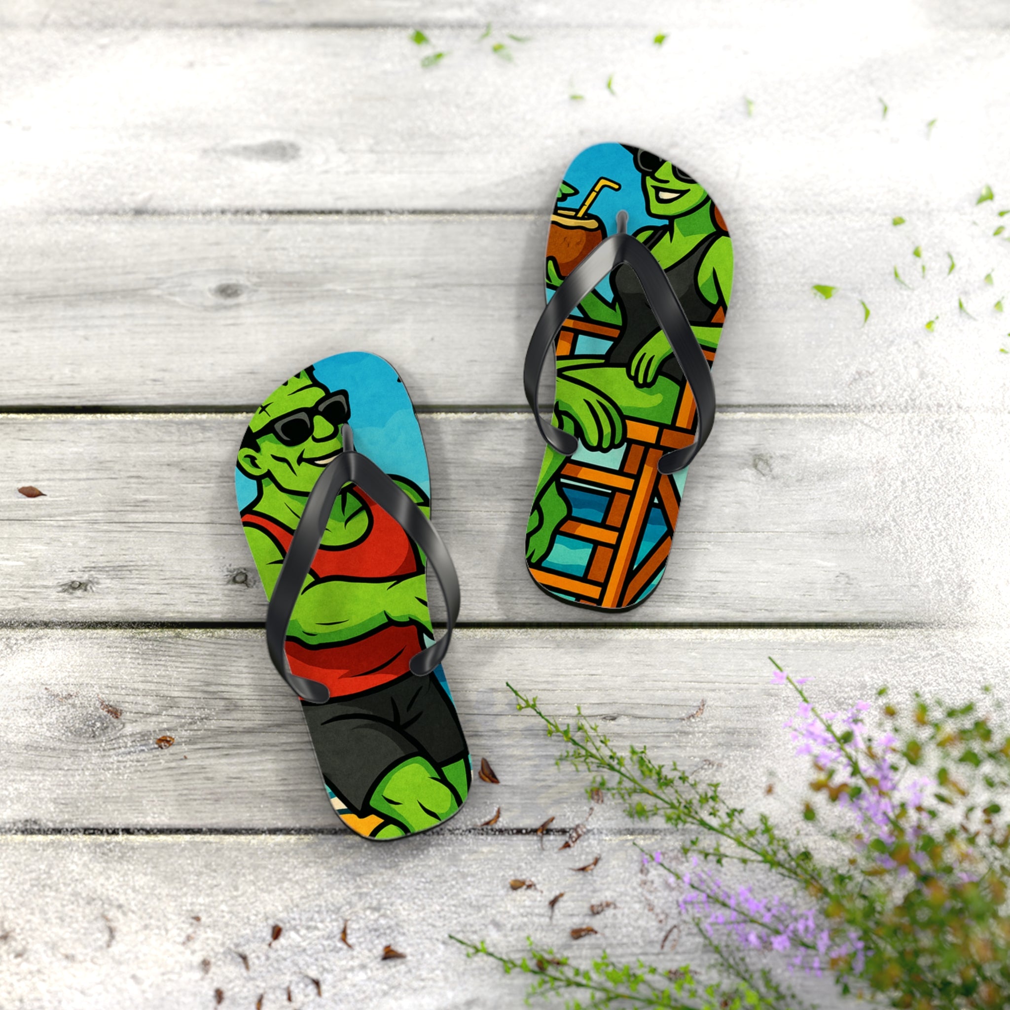 Fun Monster-Themed Flip Flops - Vibrant Summerween Sandals
