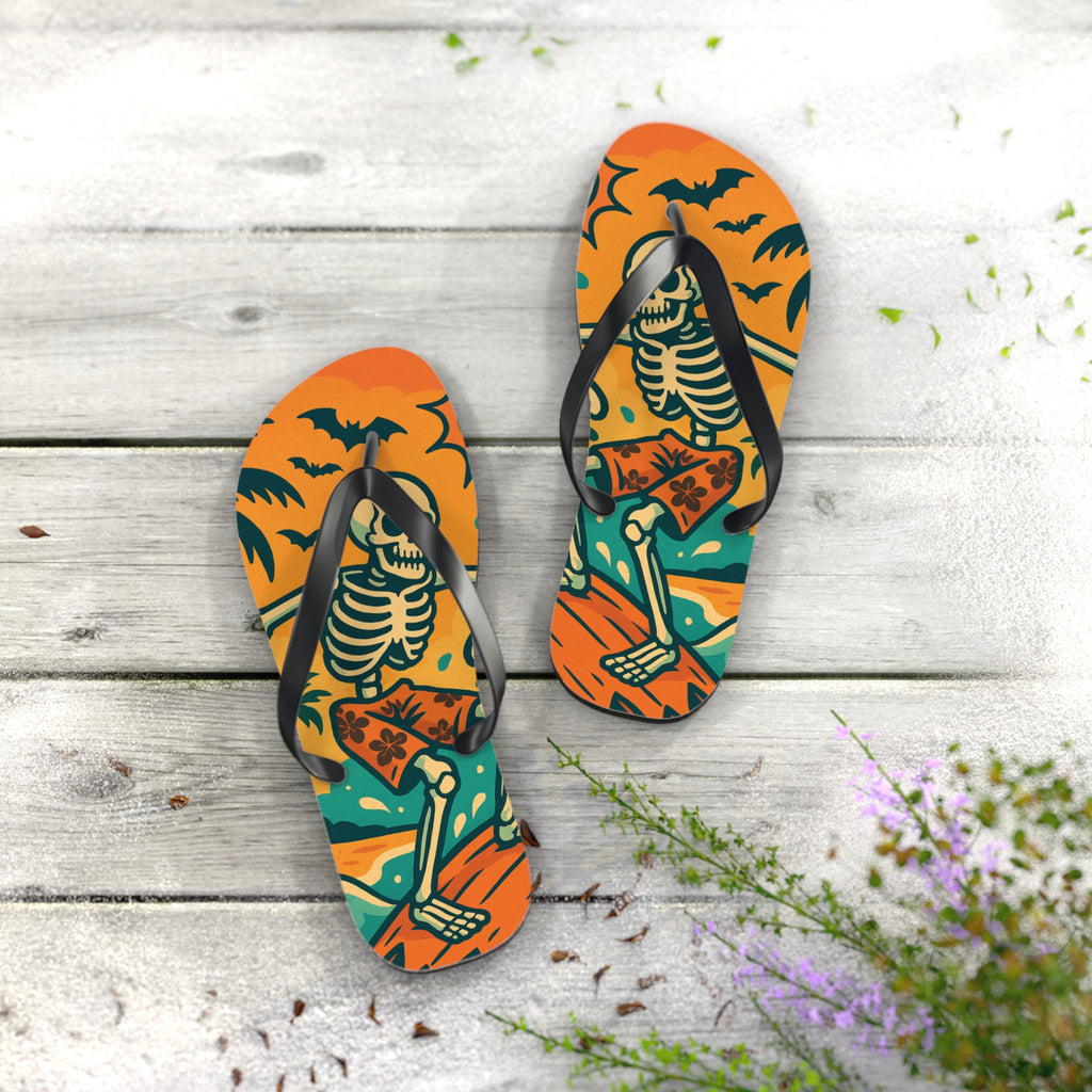Halloween Skeleton Flip Flops - Summerween Surfer Beach Sandals