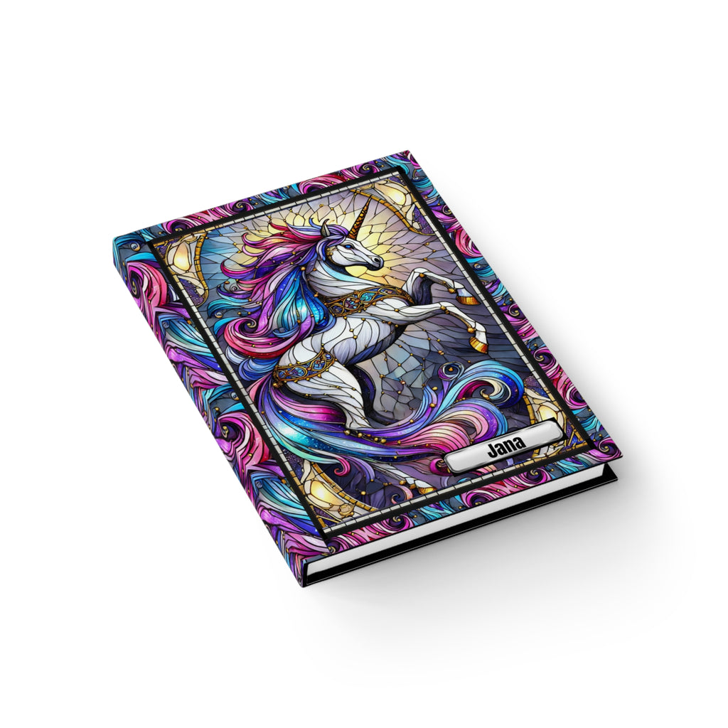 Custom Unicorn Stained Glass Lined Journal, Unicorn Lovers Notebook, Reflection Diary