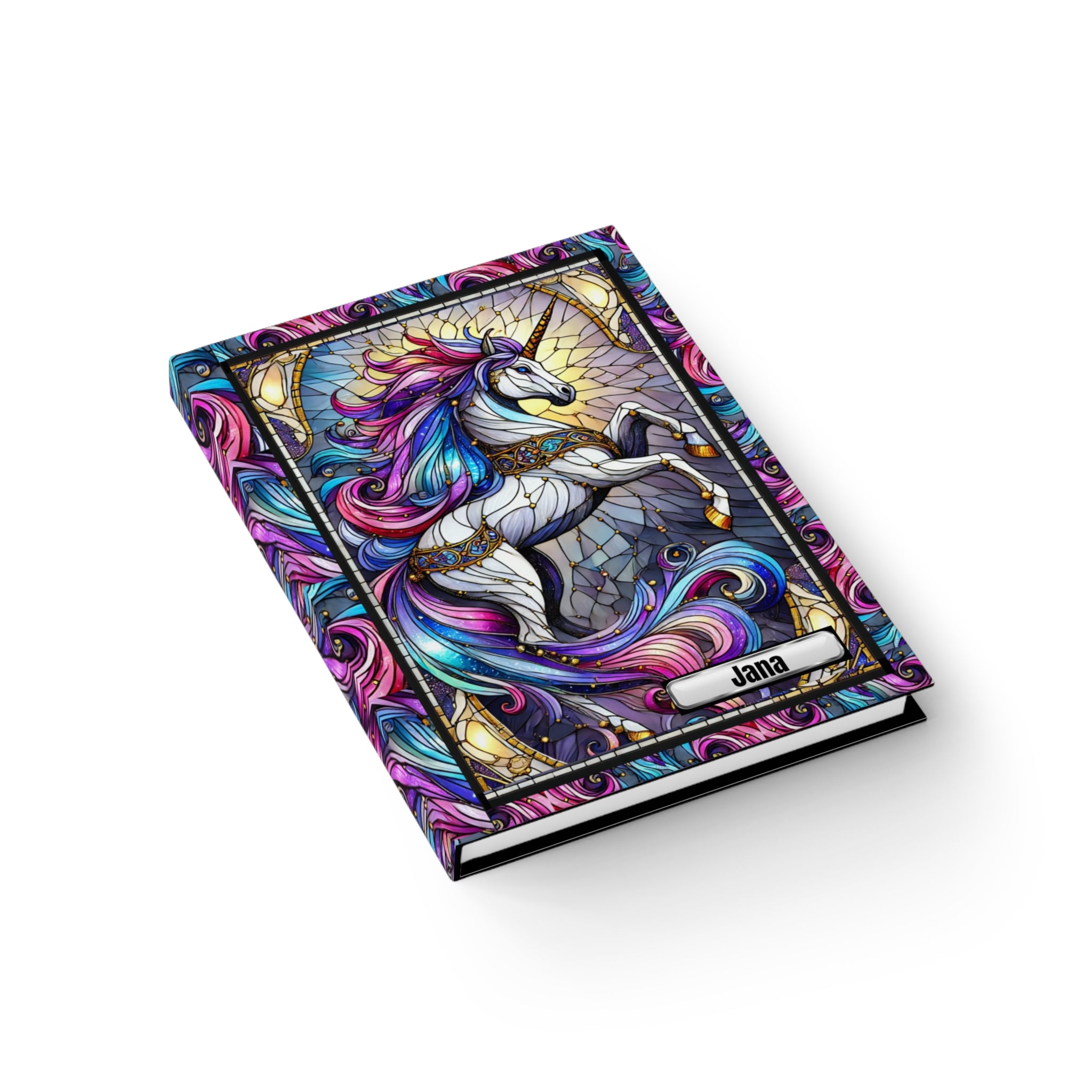 Custom Unicorn Stained Glass Lined Journal, Unicorn Lovers Notebook, Reflection Diary