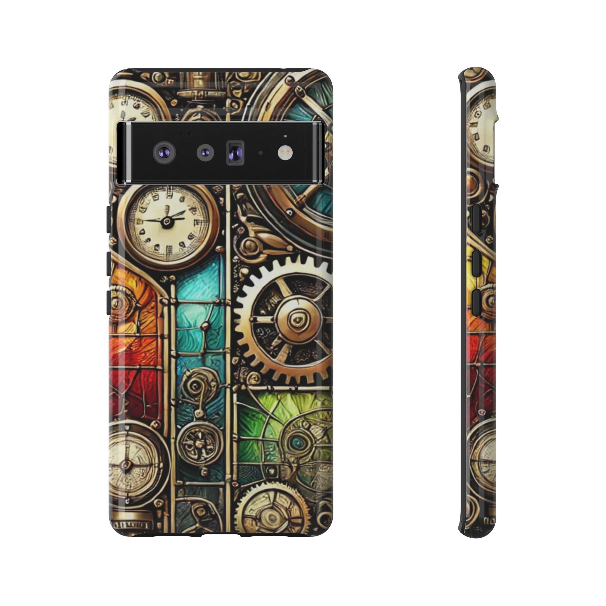 Steampunk Faux Stained Glass Android Phone Case – 3D Full-Wrap Protective Cover with TPU Liner