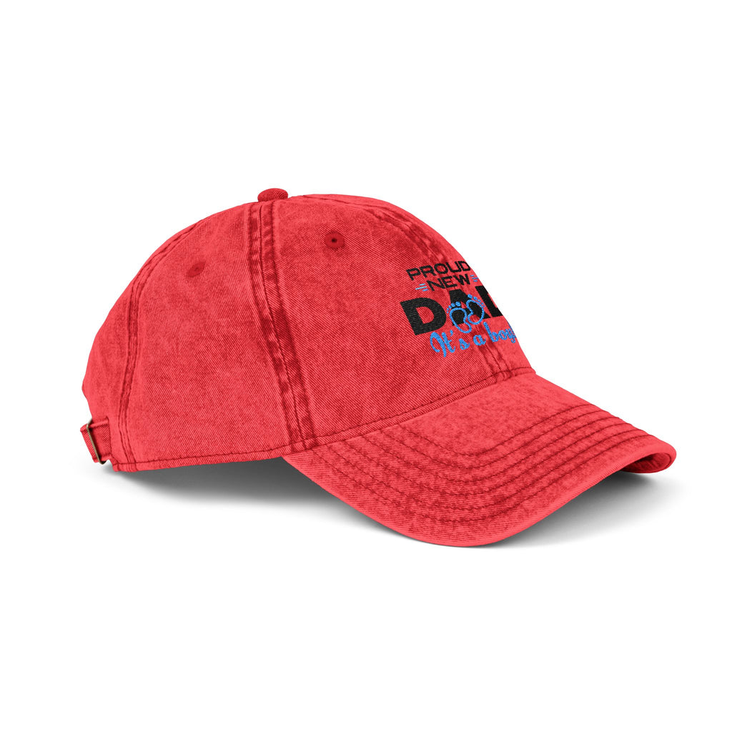 Vintage Embroidered 'Proud New Dad' Cap — Distressed Red Baseball Hat
