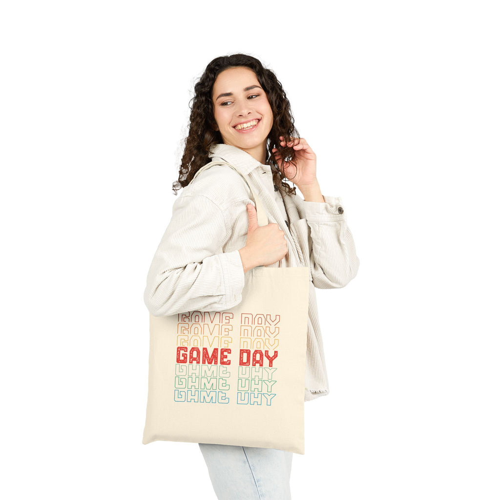 Retro Game Day Cotton Canvas Tote Bag, Reusable Shopping or Laptop Bag