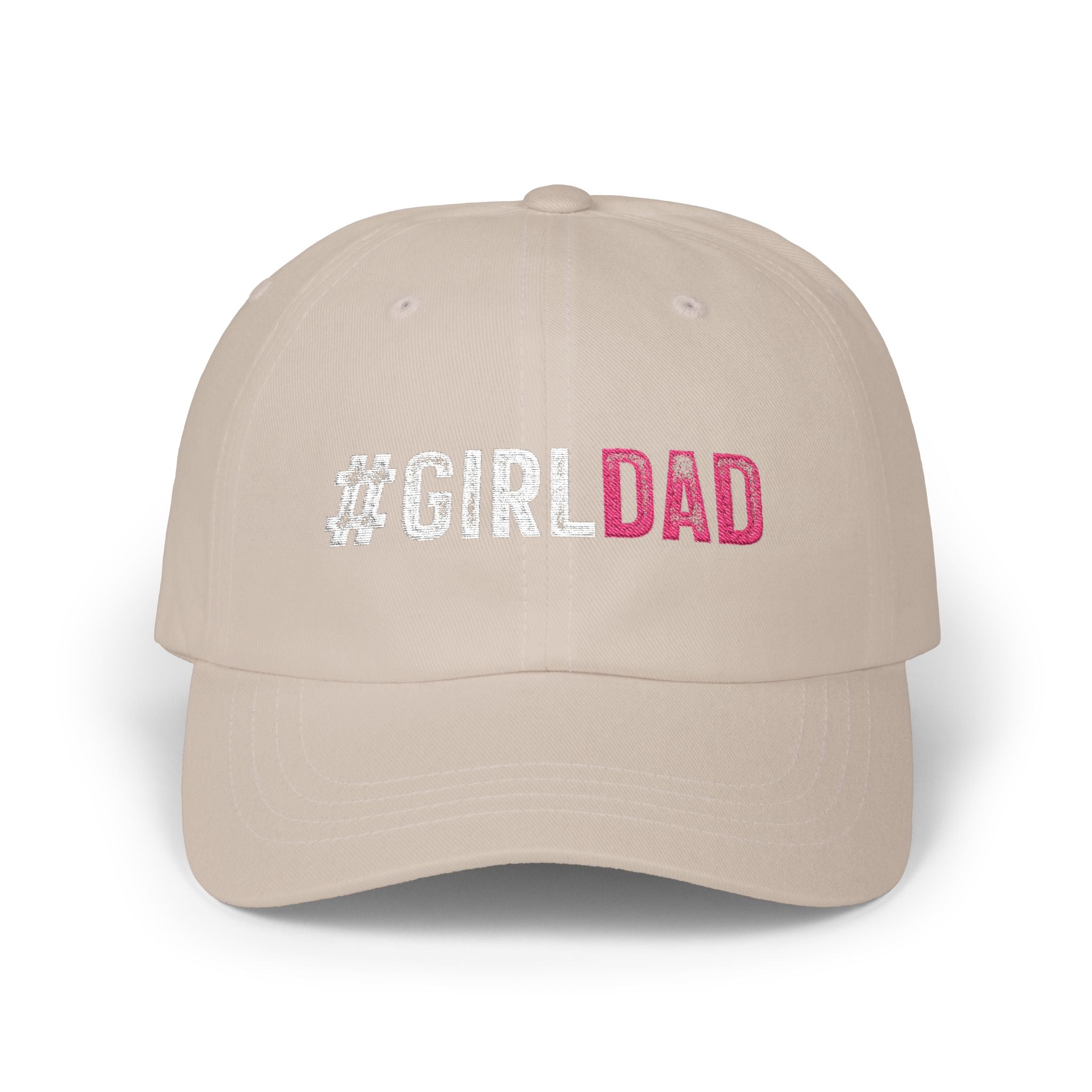 #GIRLDAD Embroidered Classic Dad Cap — Pink & White Distressed Hat for Proud Fathers