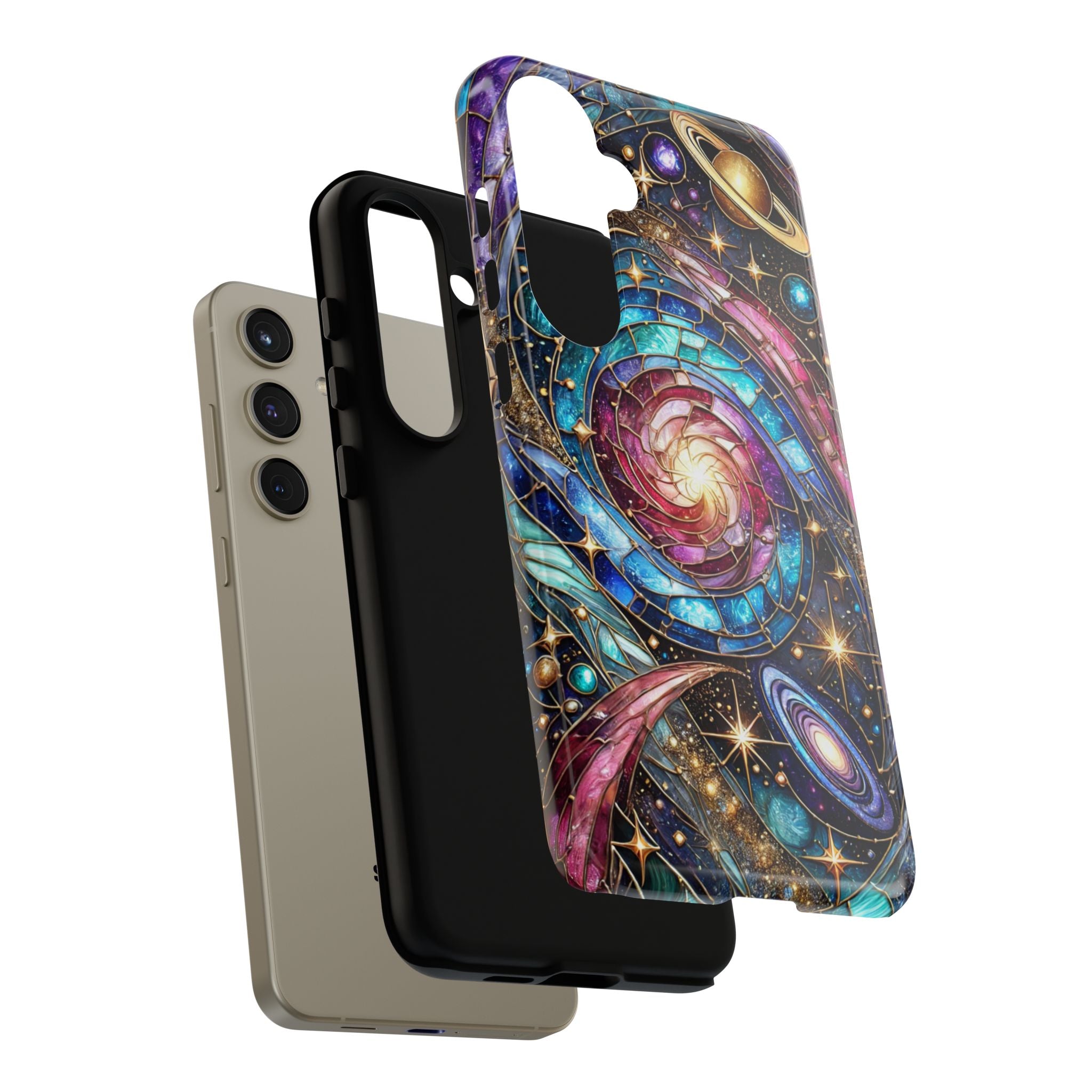Stained Glass Celestial Android Phone Case – 3D Galaxy Full-Wrap Protective Cover with TPU Liner