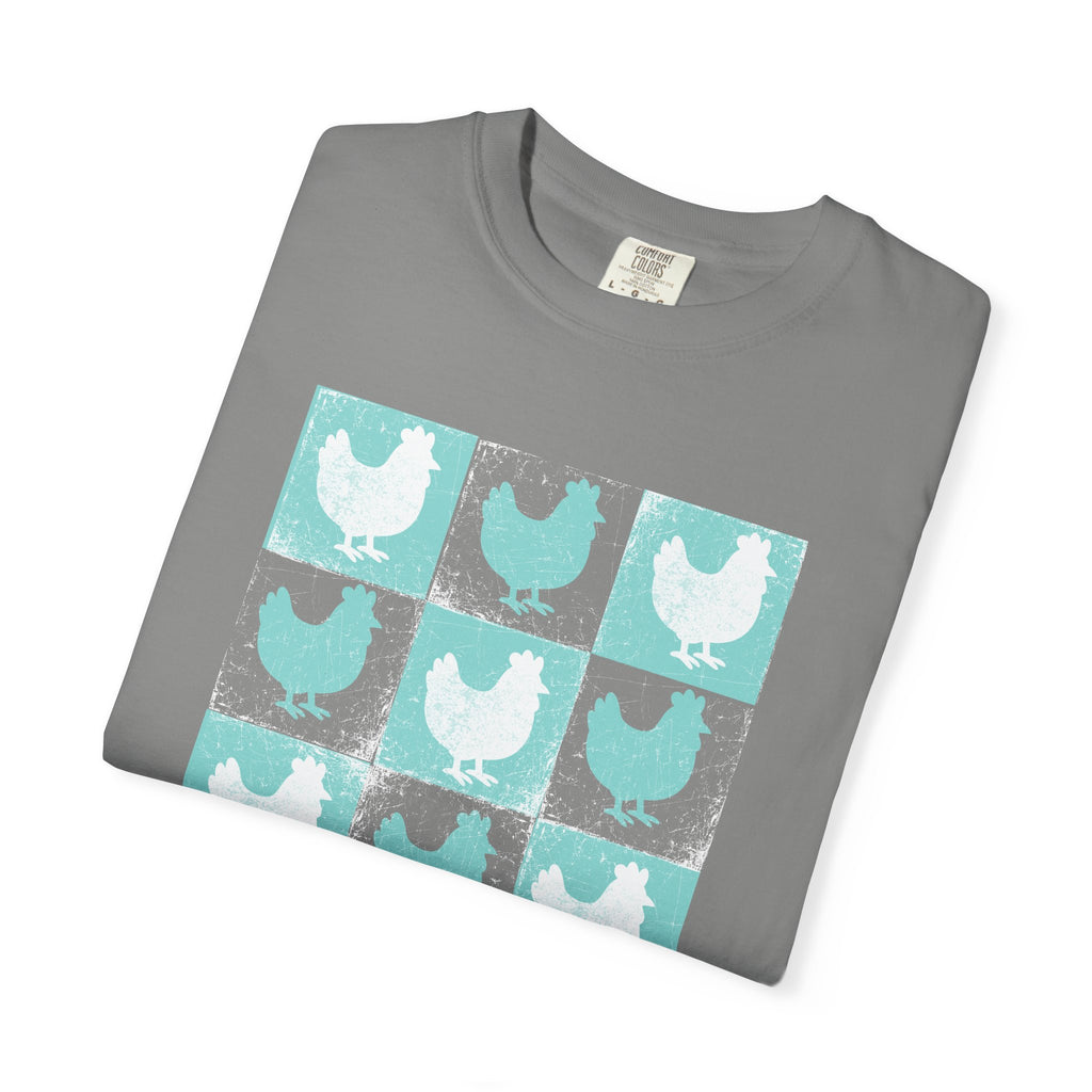 Whimsical Chicken Art T-Shirt, Checkerboard Rooster Shirt , Chicken Lover Tee