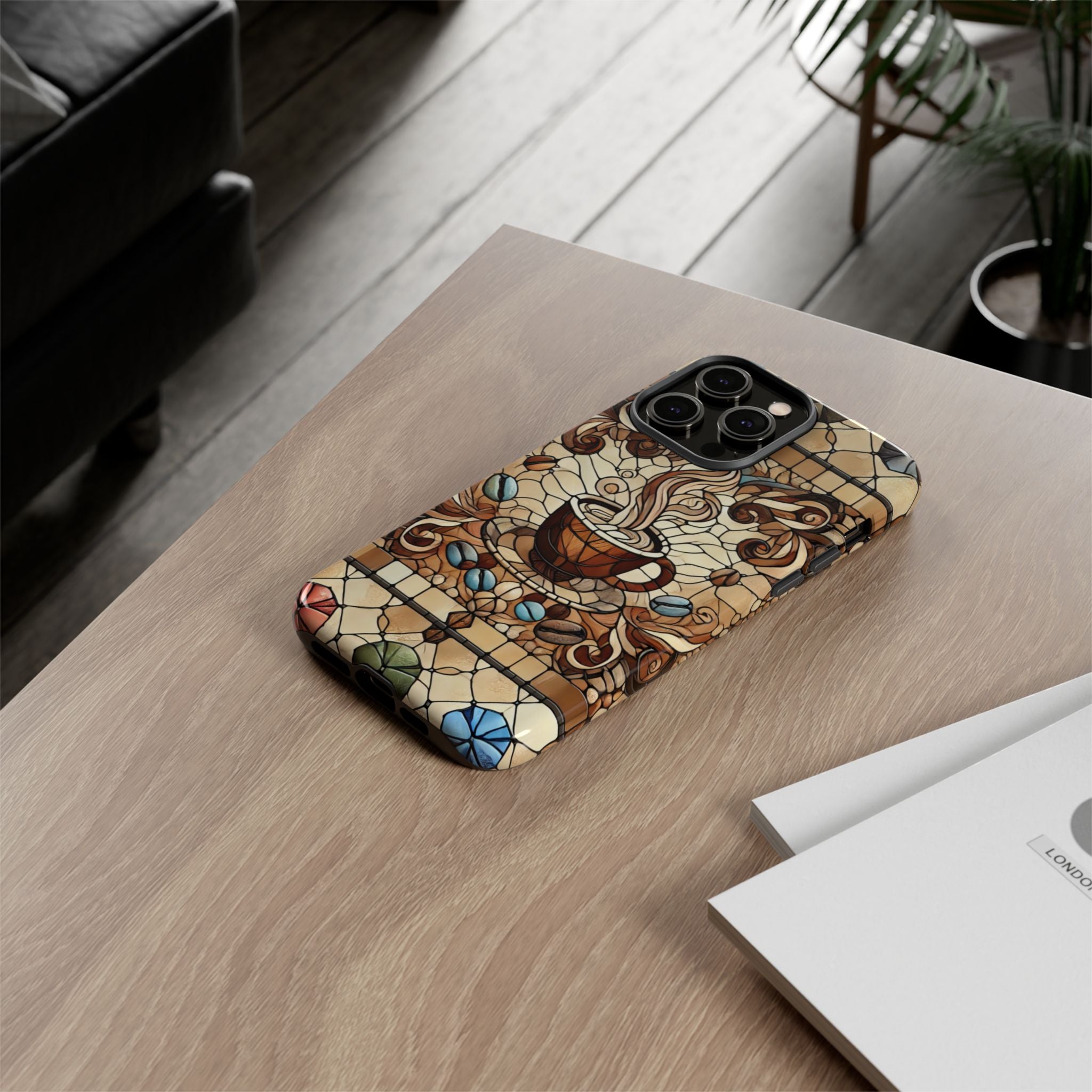 Stained Glass Coffee iPhone Case – Shockproof TPU, 3D Wrap Design