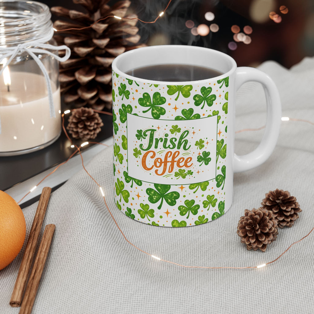 St. Patrick’s Day Irish Coffee Shamrock Ceramic Mug – Lucky Clover Pattern