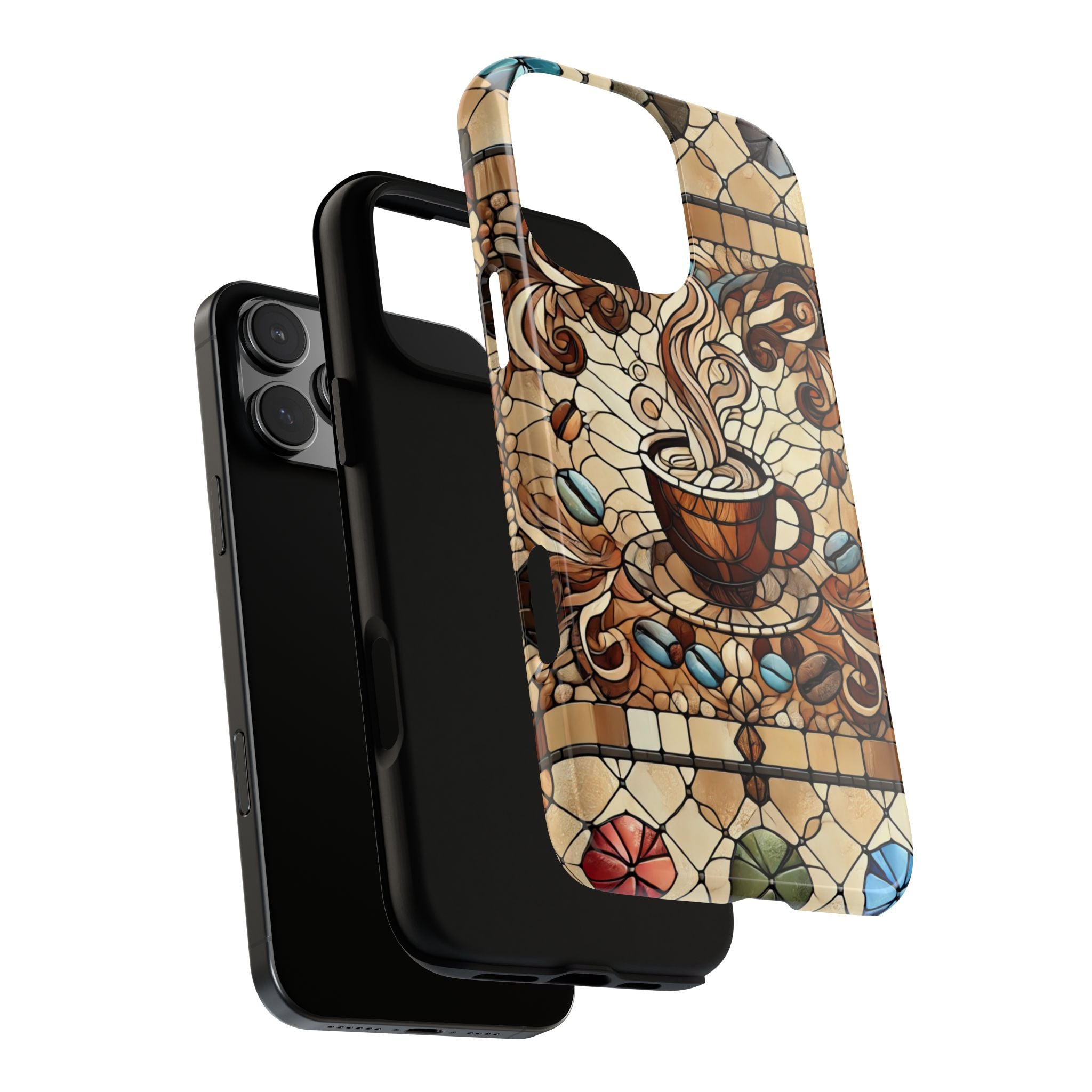 Stained Glass Coffee iPhone Case – Shockproof TPU, 3D Wrap Design