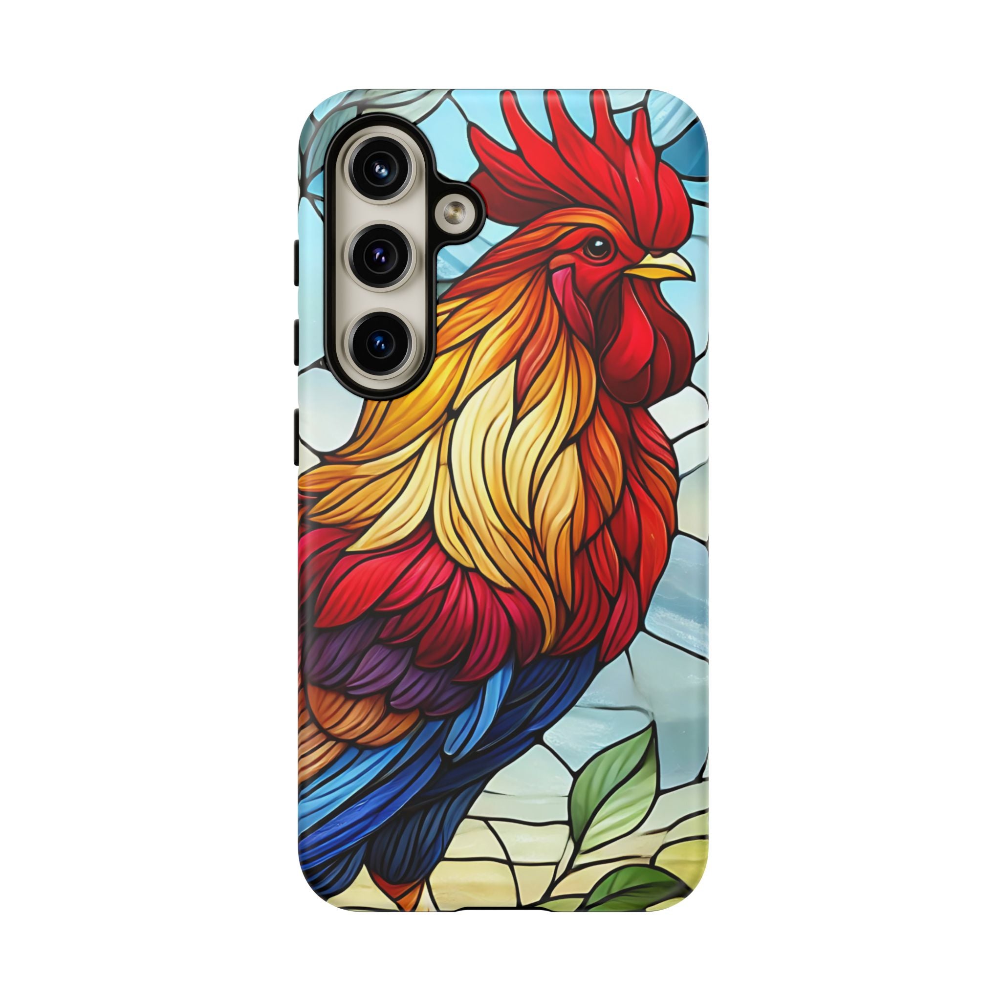 Colorful Stained Glass Rooster Android Case, Tough Protective Phone Cover, Farmhouse Decor Protective Phone Case, Unique Chicken Design