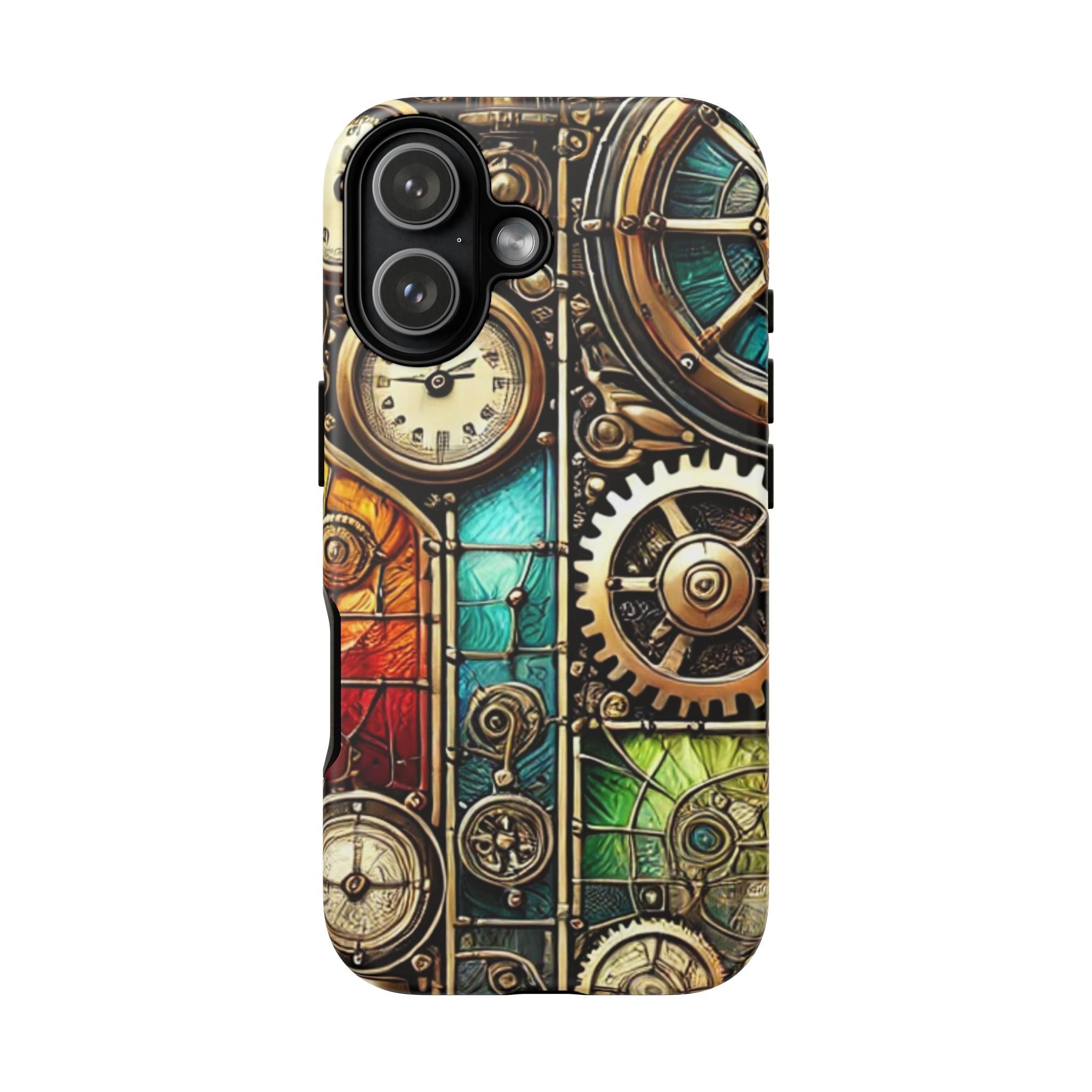 Steampunk Faux Stained Glass iPhone Case – 3D Full-Wrap Protective Cover with TPU Liner