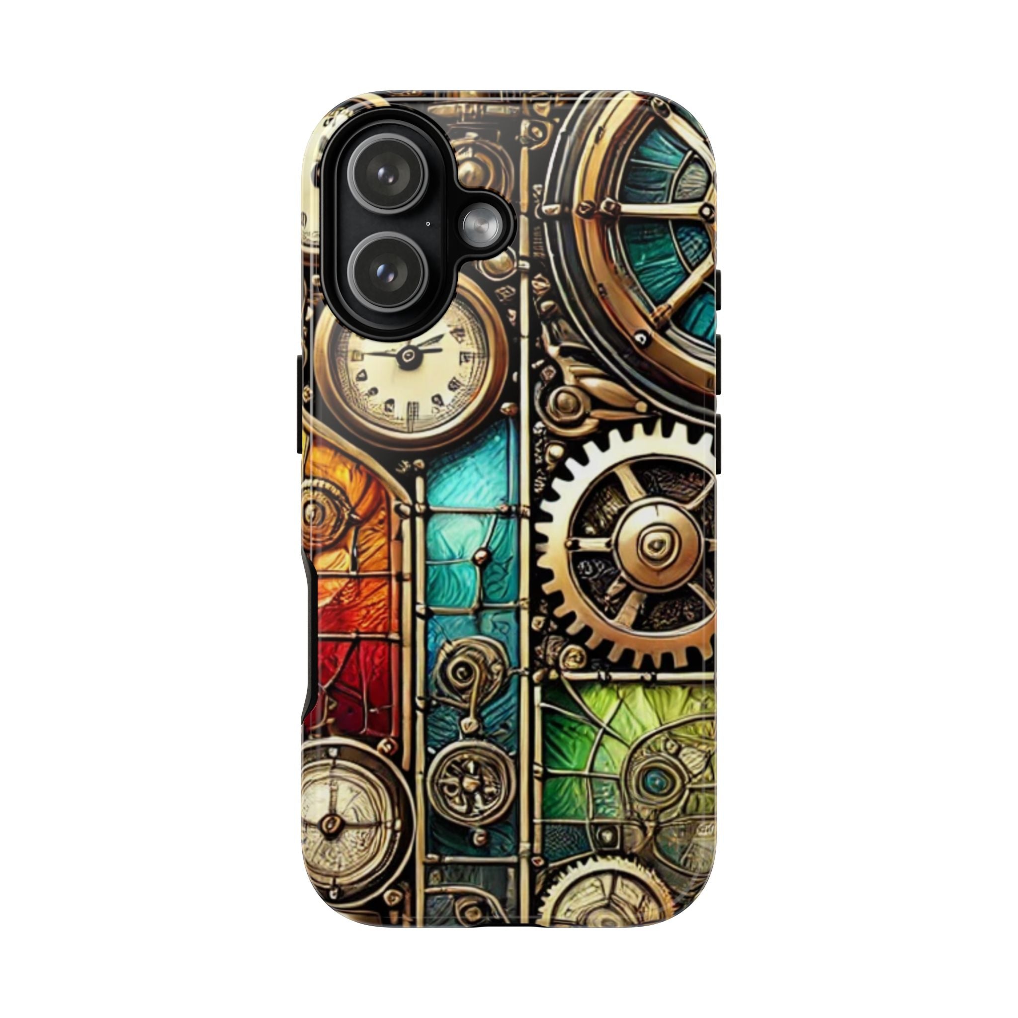 Steampunk Faux Stained Glass iPhone Case – 3D Full-Wrap Protective Cover with TPU Liner