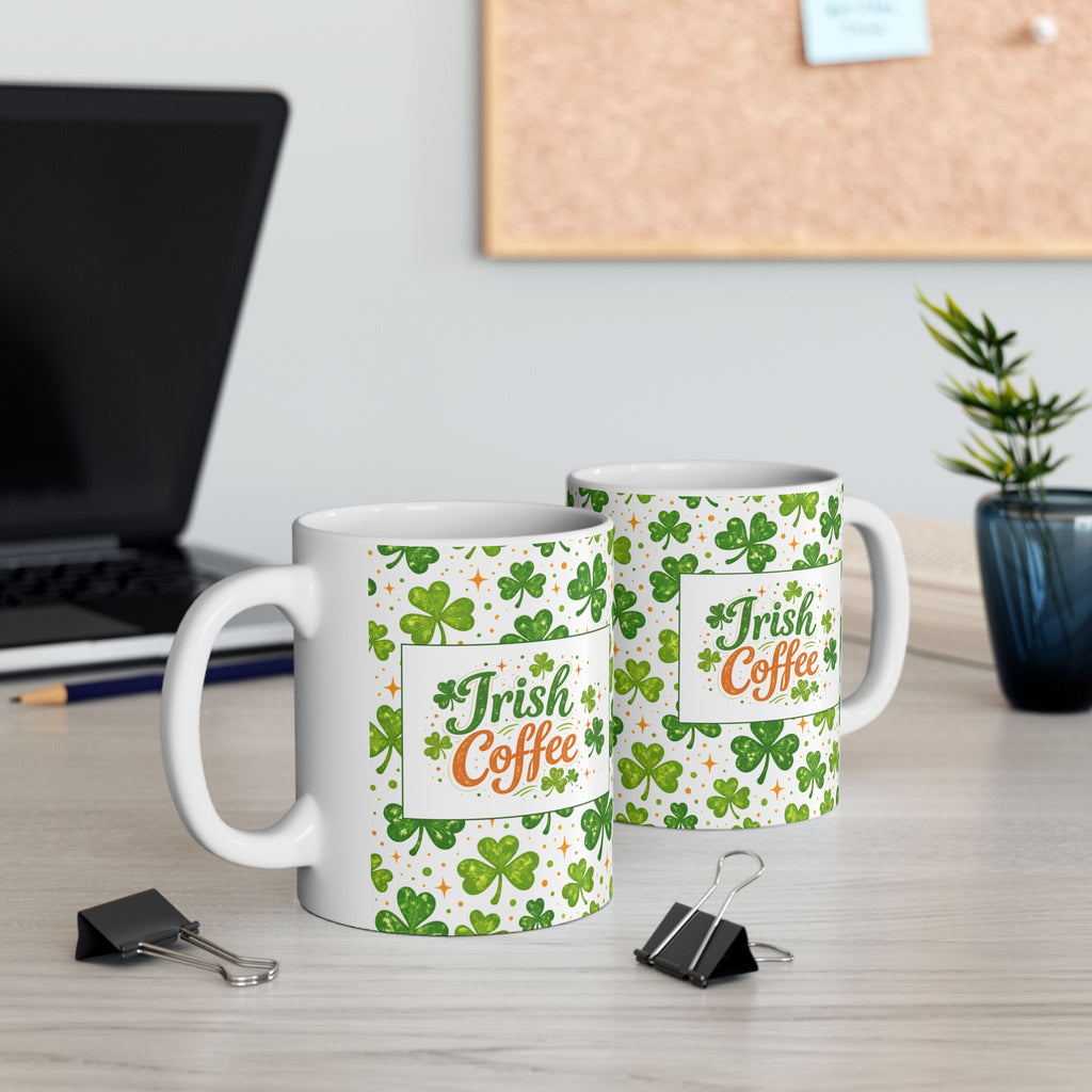 St. Patrick’s Day Irish Coffee Shamrock Ceramic Mug – Lucky Clover Pattern