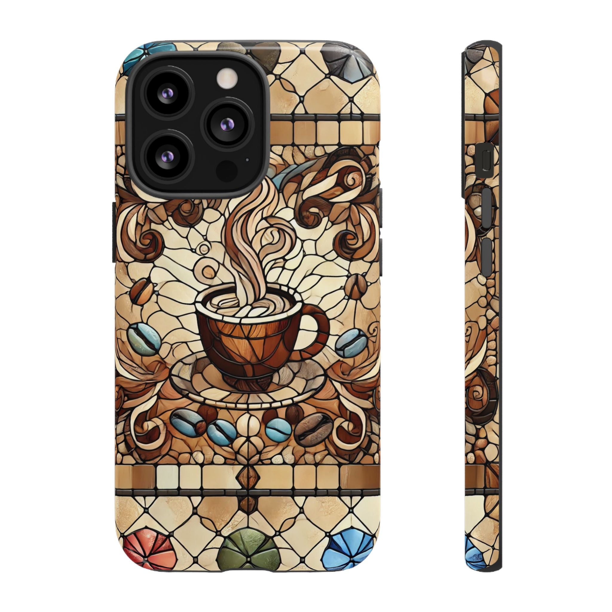 Stained Glass Coffee iPhone Case – Shockproof TPU, 3D Wrap Design