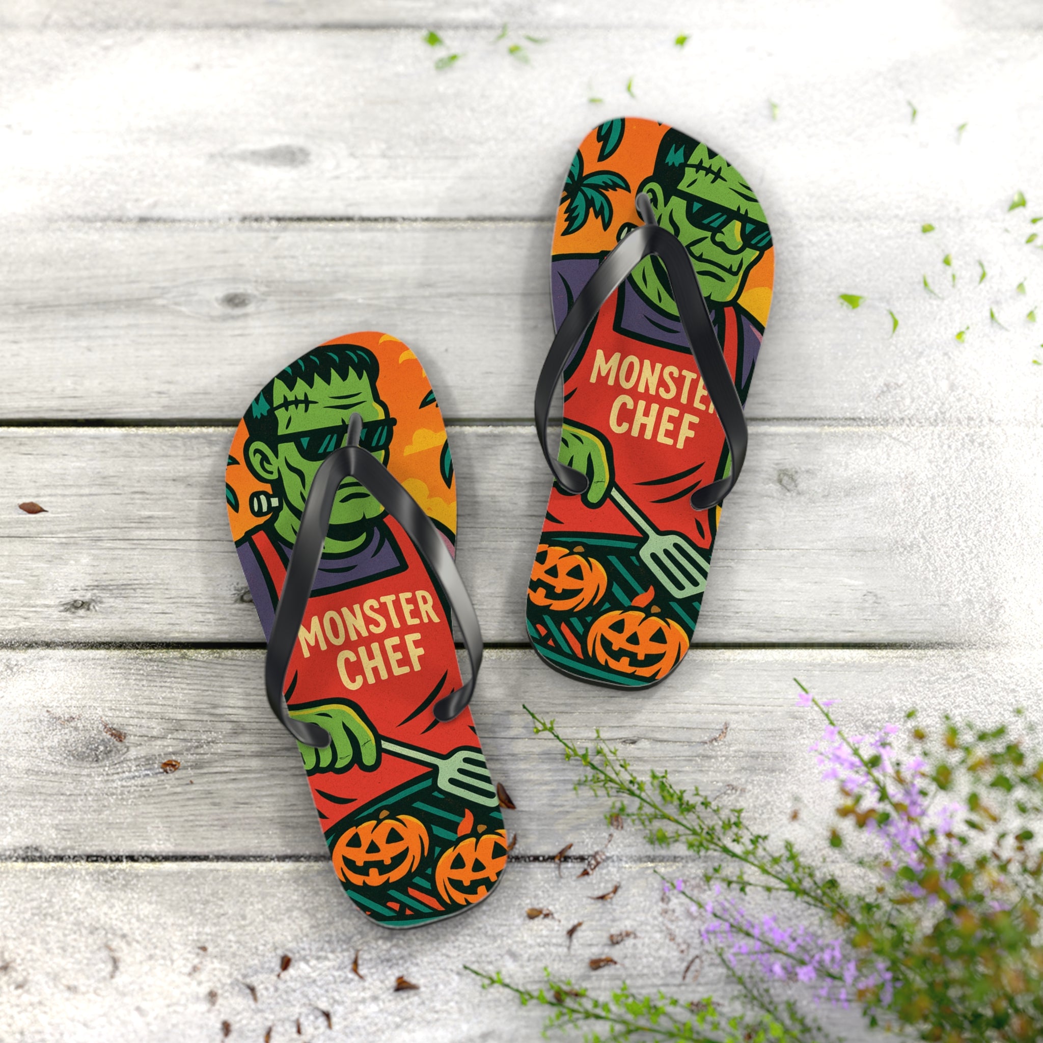 Halloween Monster Chef Flip Flops – Vibrant Summerween Sandals
