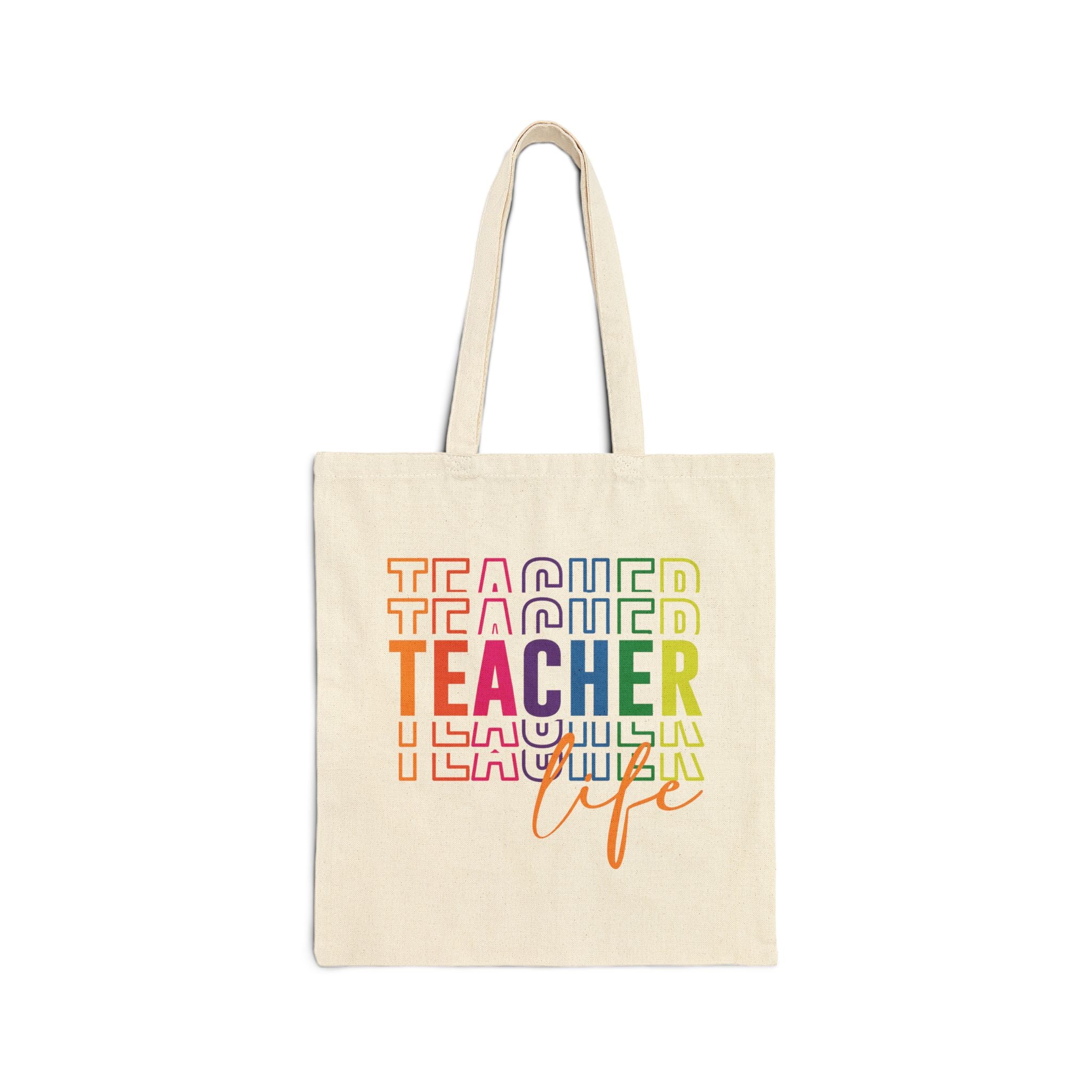 Colorful Teacher Life Tote Bag, End of Year Teacher Appreciation Gift, Reusable Rainbow Shopping Bag