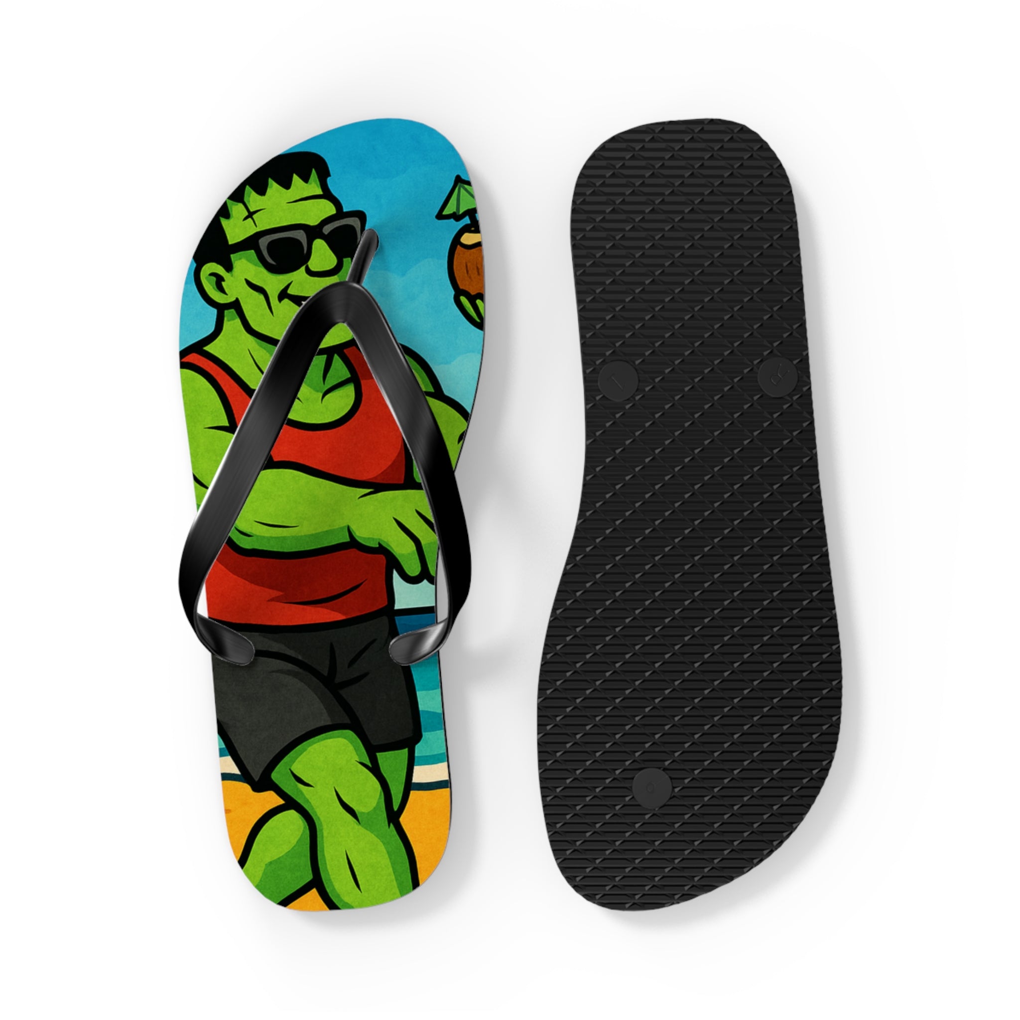 Fun Monster-Themed Flip Flops - Vibrant Summerween Sandals