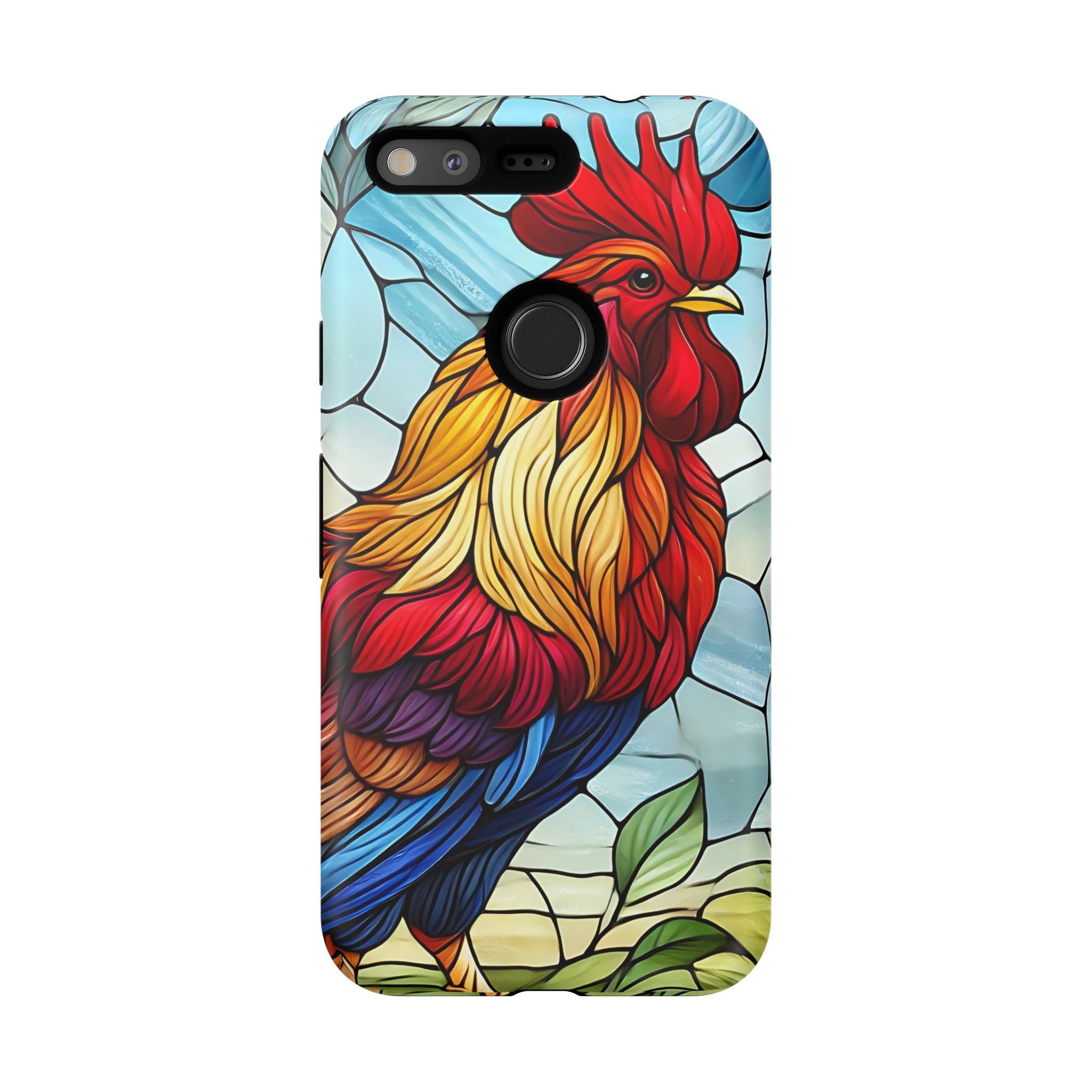 Colorful Stained Glass Rooster Android Case, Tough Protective Phone Cover, Farmhouse Decor Protective Phone Case, Unique Chicken Design