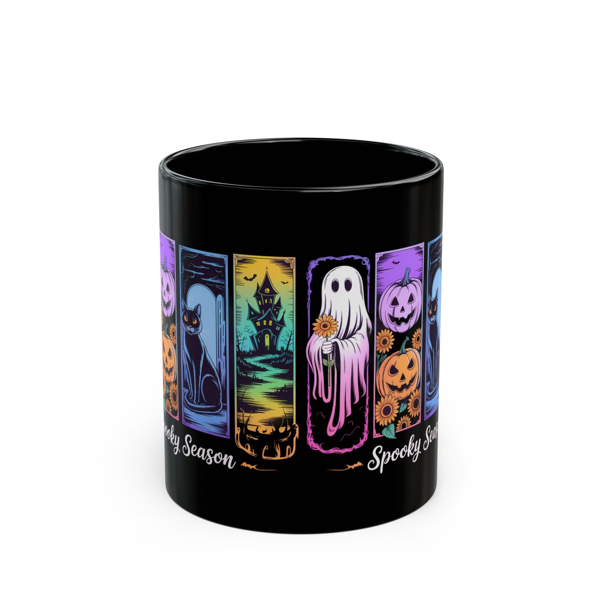 Black Brush Stroke Halloween Coffee Mug, Spooky Season Ghost Coffee Cup