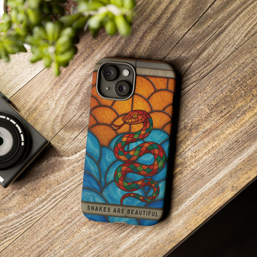 Snakes Are Beautiful Stained Glass Phone Case, Colorful Reptile Design Phone Cover, Nature Lovers Reptile Phone Case, Danger Noodle Case