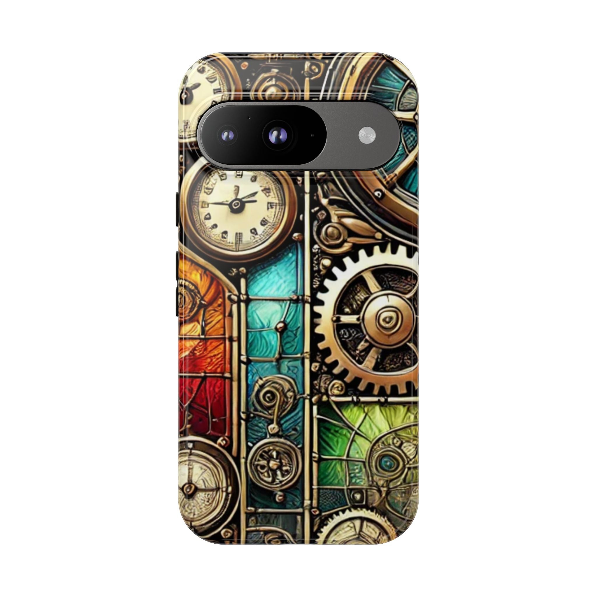 Steampunk Meets Stained Glass Android Case, Artistic Gear Design, Vintage Tech Accessory, Steampunk Decor, Faux Stained Glass Tech Decor