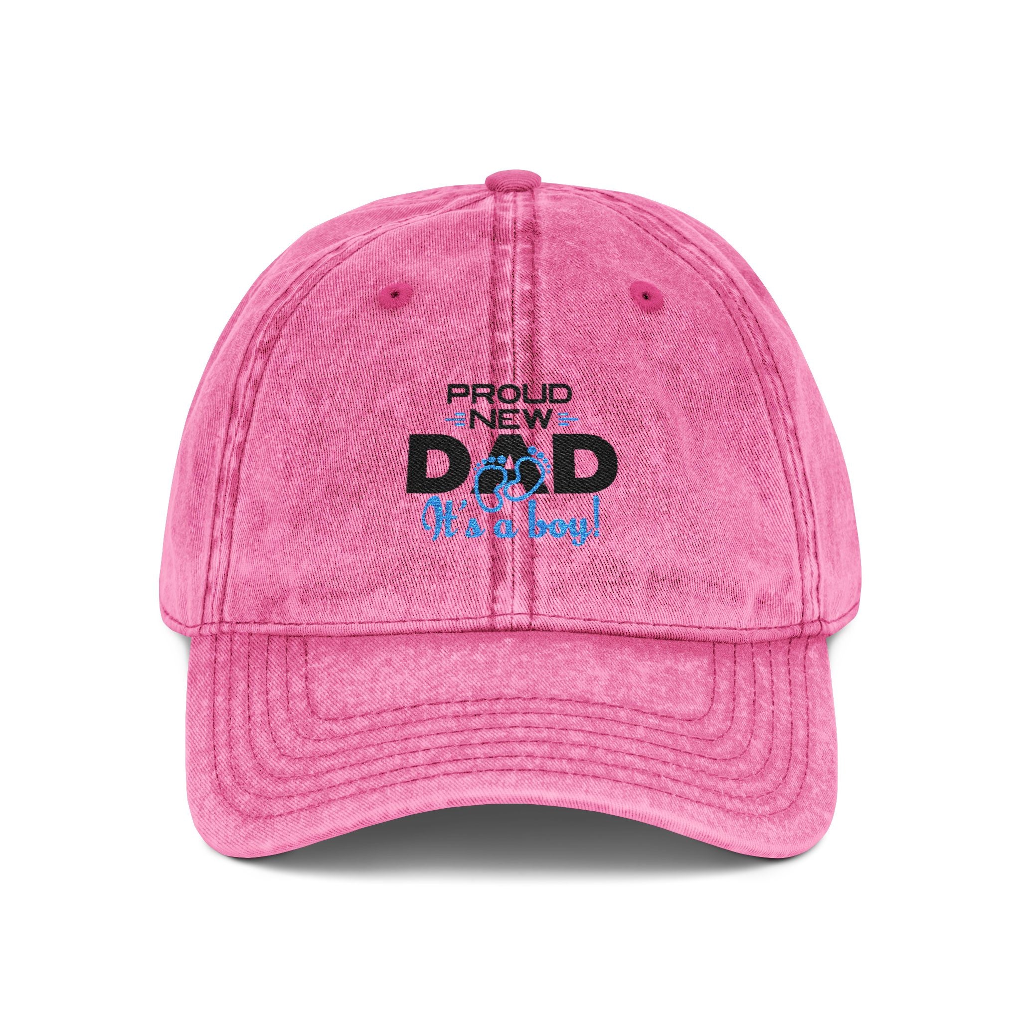 Vintage Embroidered 'Proud New Dad' Cap — Distressed Red Baseball Hat