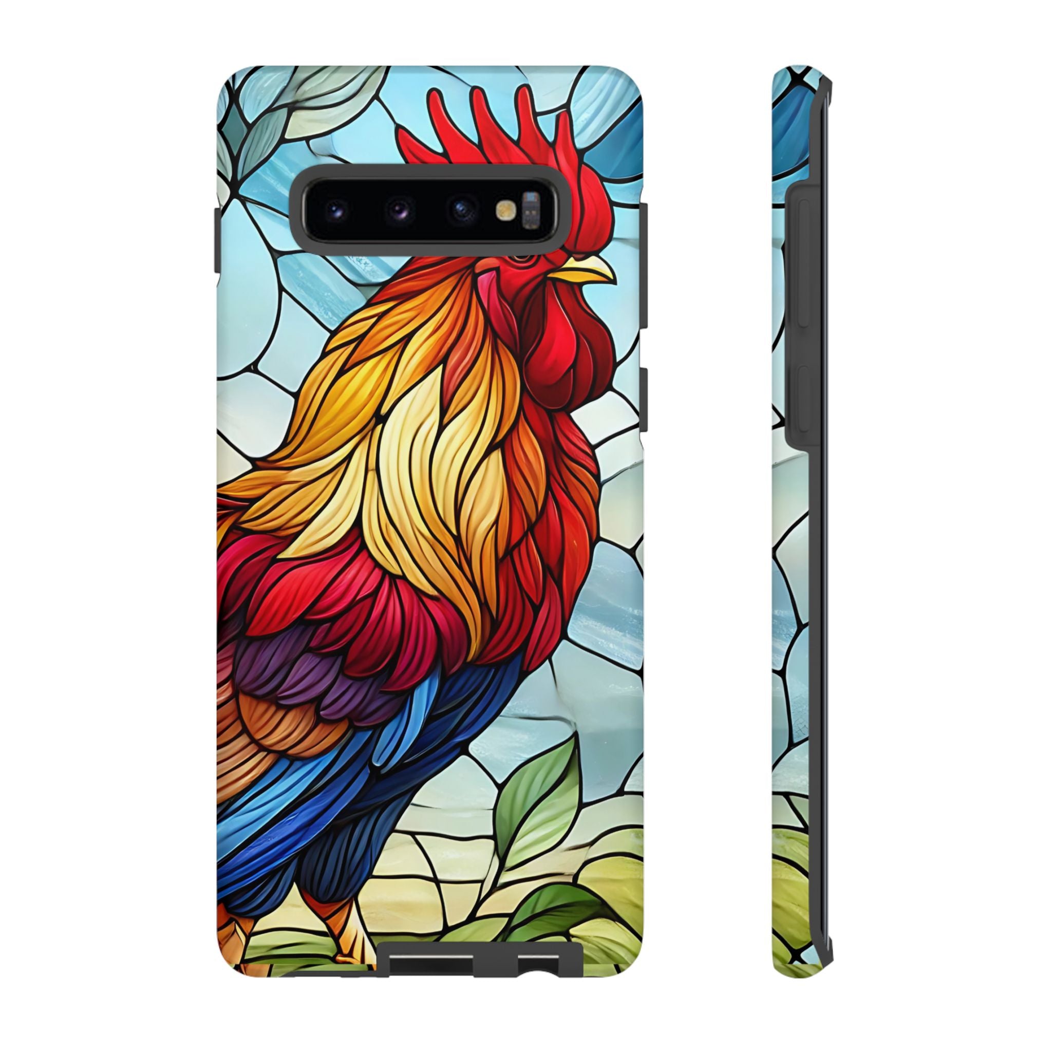 Colorful Stained Glass Rooster Android Case, Tough Protective Phone Cover, Farmhouse Decor Protective Phone Case, Unique Chicken Design