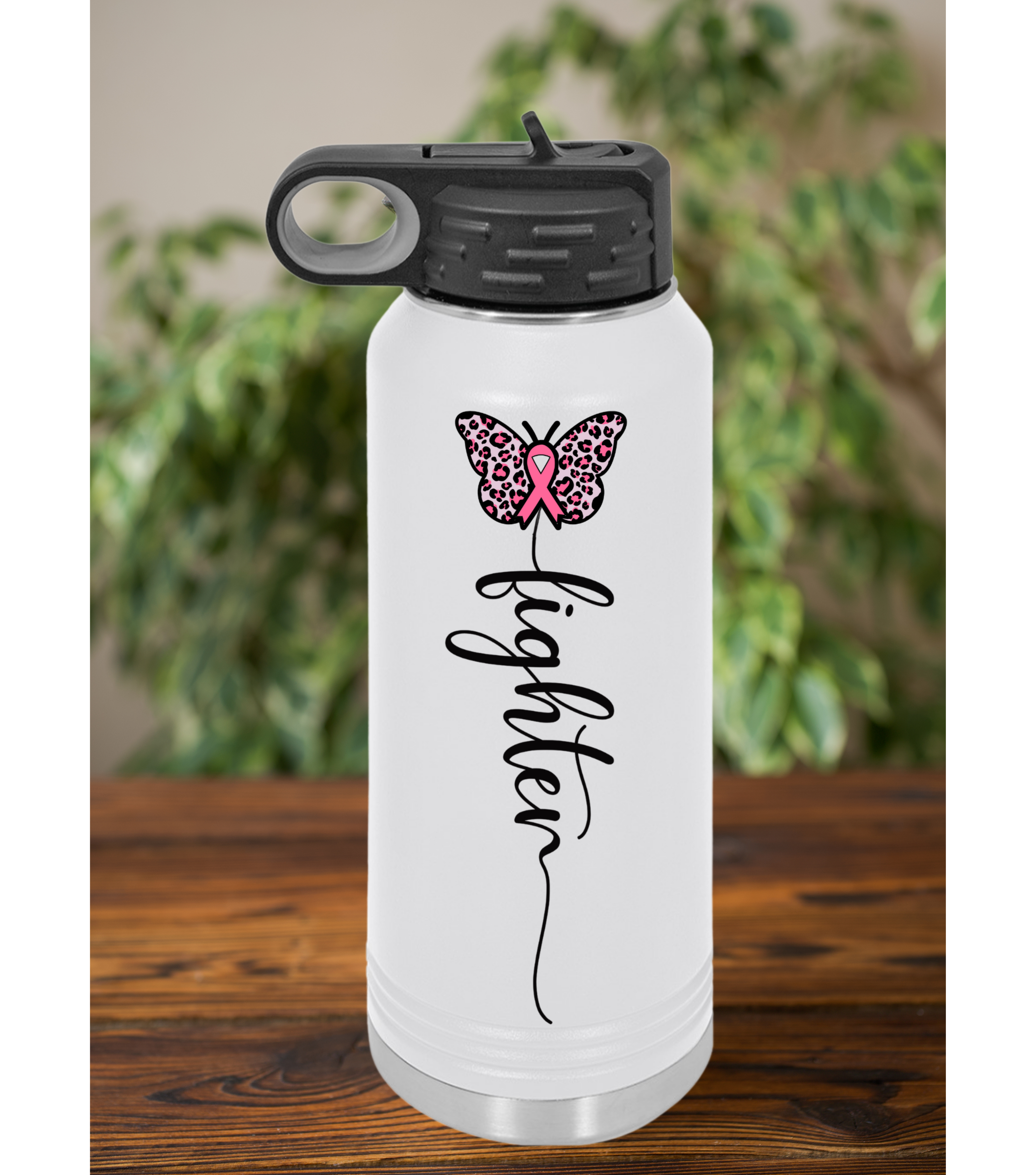 Personalized Fighter Breast Cancer Water Bottle – Pink Ribbon Gift