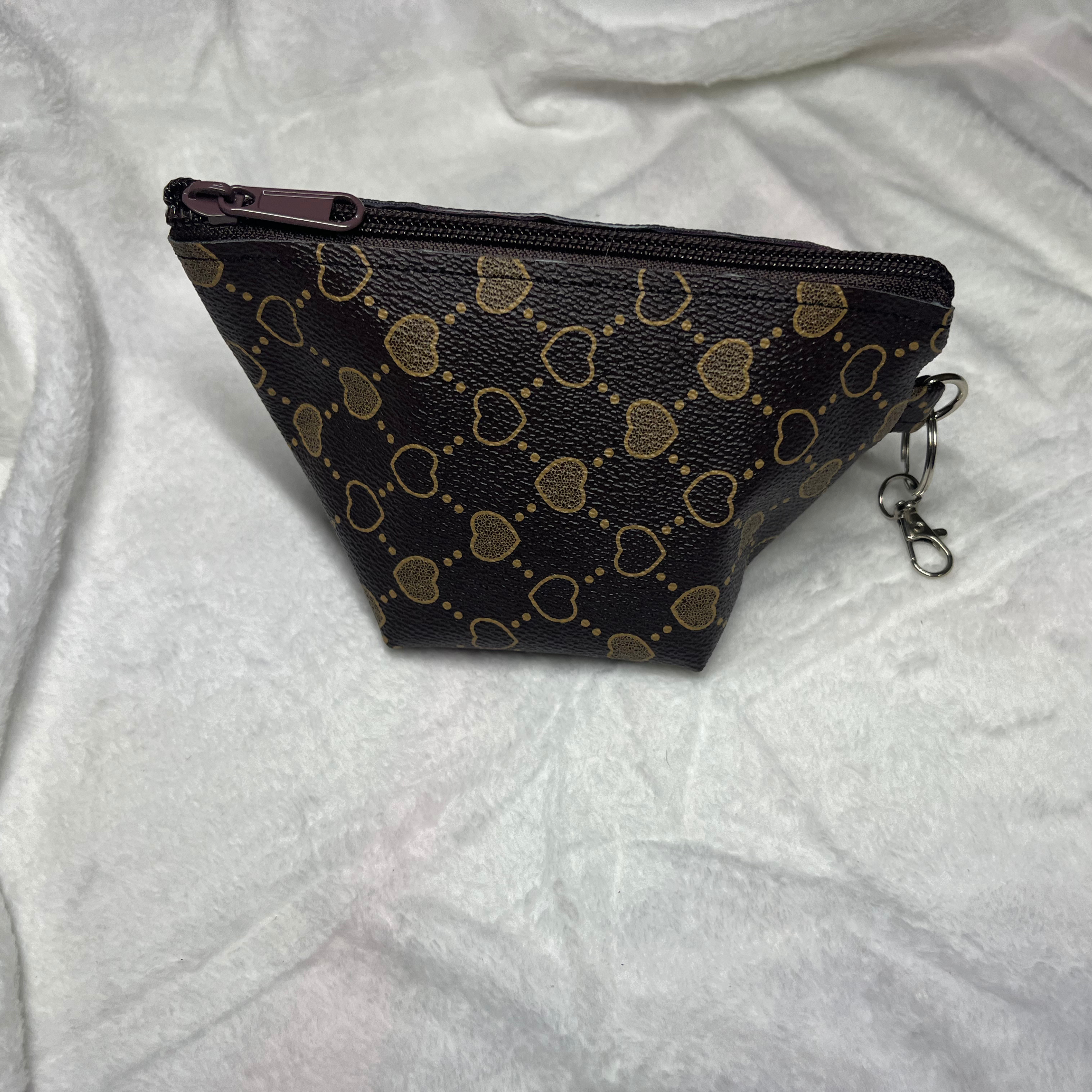 Faux Leather Heart Brown Print Zipper Bag Set – Travel Cosmetic Pouches & Makeup Organizer