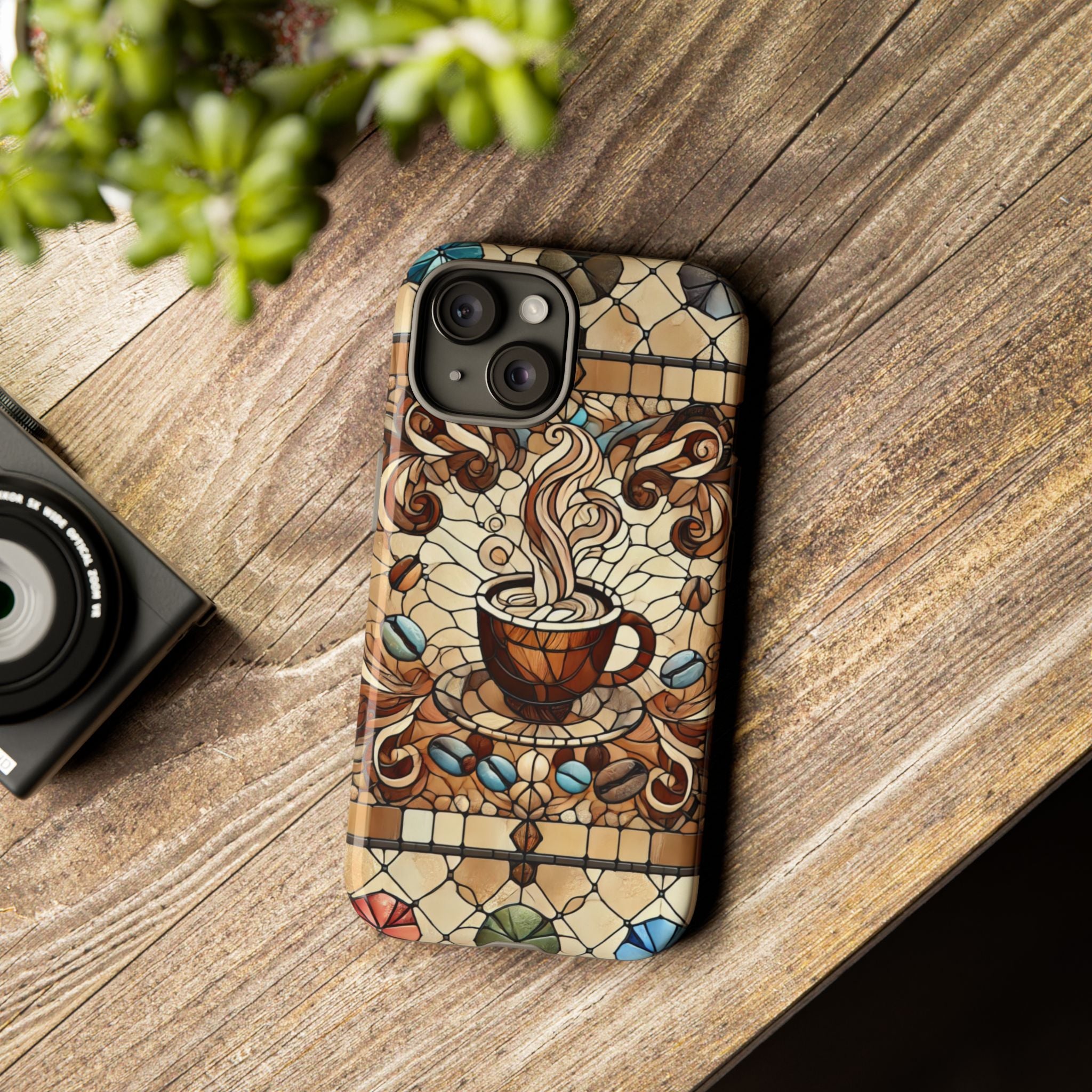 Stained Glass Coffee iPhone Case – Shockproof TPU, 3D Wrap Design